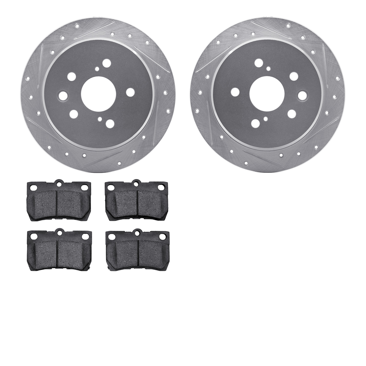 7302-75017 Drilled/Slotted Brake Rotor with 3000-Series Ceramic Brake Pads Kit [Silver], 2006-2013 Lexus/Toyota/Scion, Position: