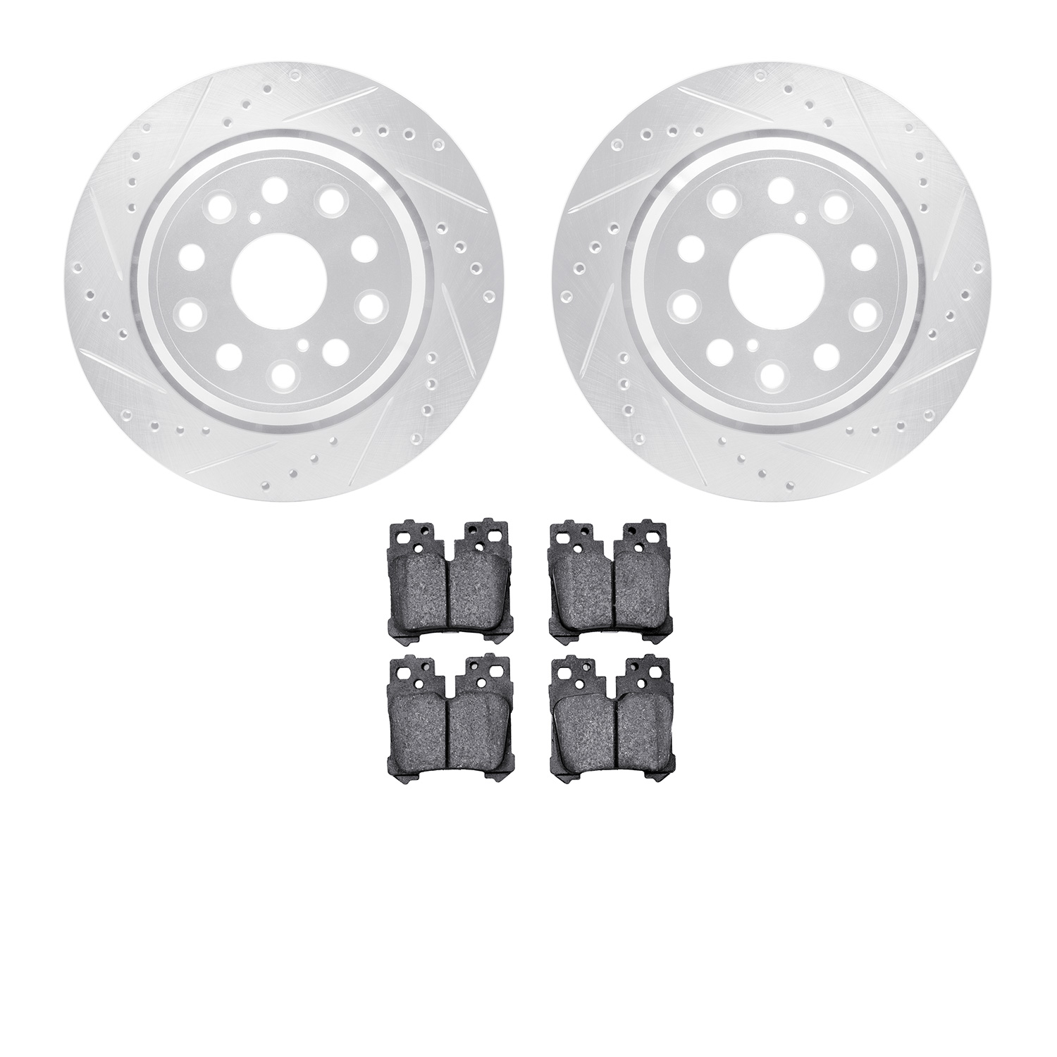 7302-75026 Drilled/Slotted Brake Rotor with 3000-Series Ceramic Brake Pads Kit [Silver], 2007-2017 Lexus/Toyota/Scion, Position:
