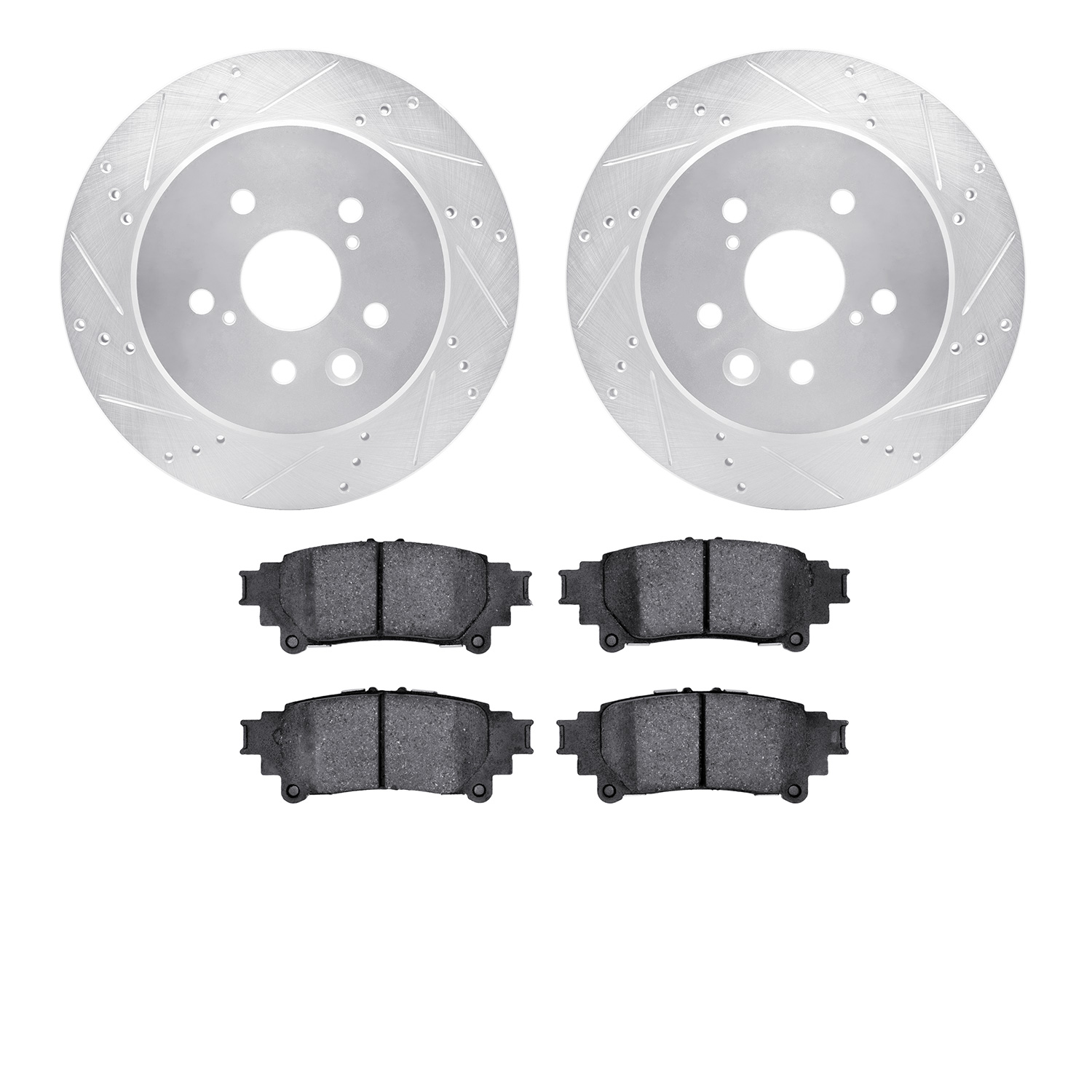 7302-75034 Drilled/Slotted Brake Rotor with 3000-Series Ceramic Brake Pads Kit [Silver], 2013-2020 Lexus/Toyota/Scion, Position: