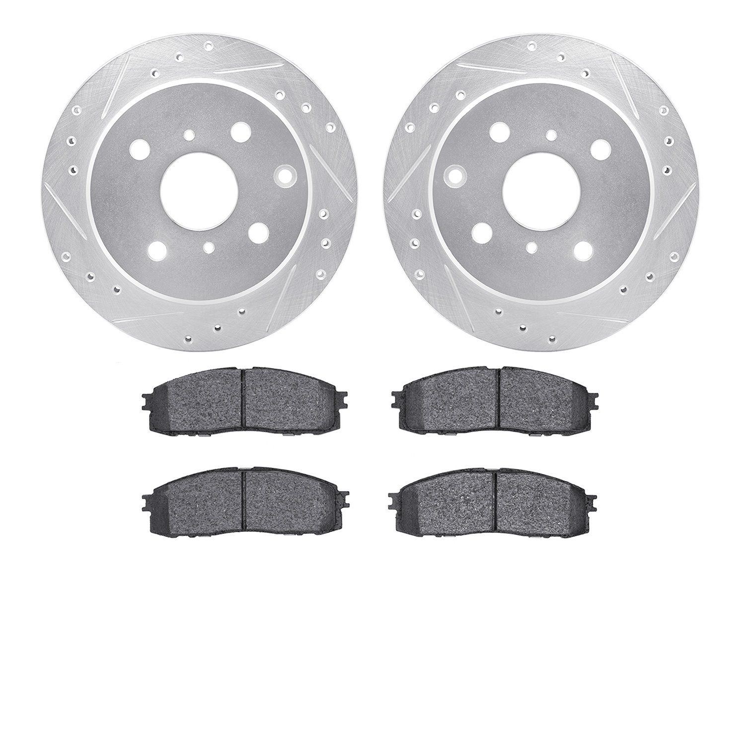 7302-76005 Drilled/Slotted Brake Rotor with 3000-Series Ceramic Brake Pads Kit [Silver], 1984-1988 Lexus/Toyota/Scion, Position: