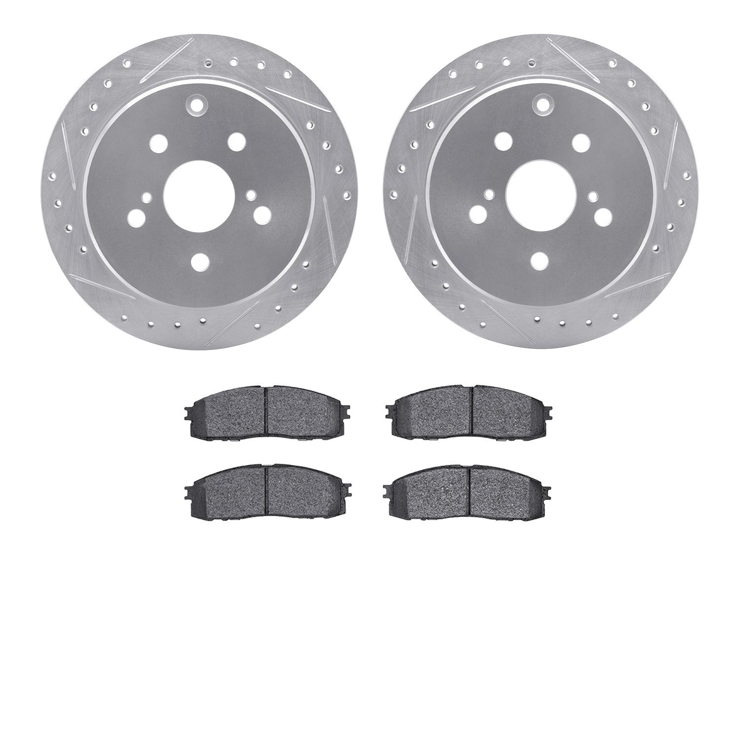 7302-76007 Drilled/Slotted Brake Rotor with 3000-Series Ceramic Brake Pads Kit [Silver], 1986-1992 Lexus/Toyota/Scion, Position: