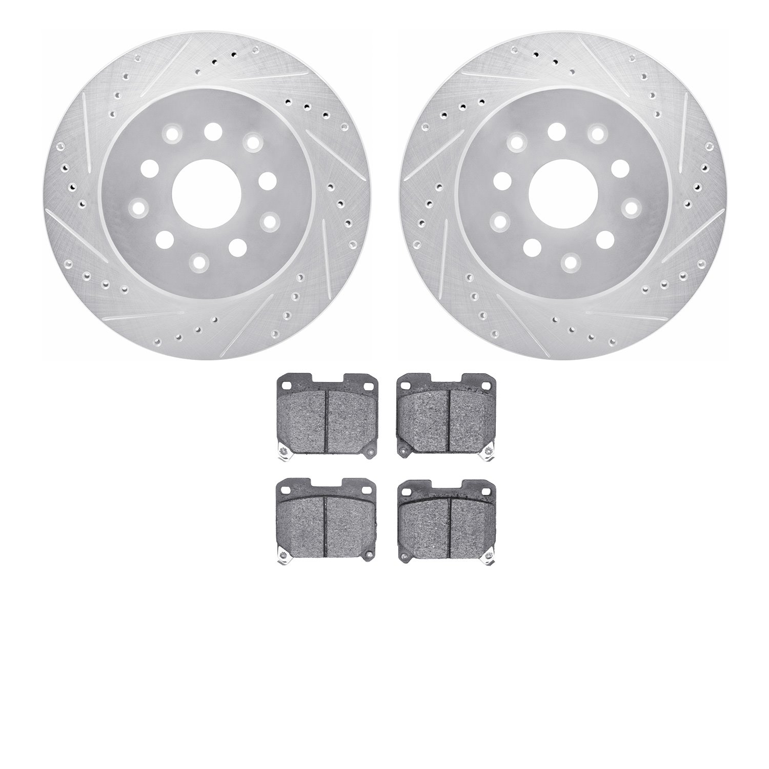 7302-76008 Drilled/Slotted Brake Rotor with 3000-Series Ceramic Brake Pads Kit [Silver], 1993-1998 Lexus/Toyota/Scion, Position: