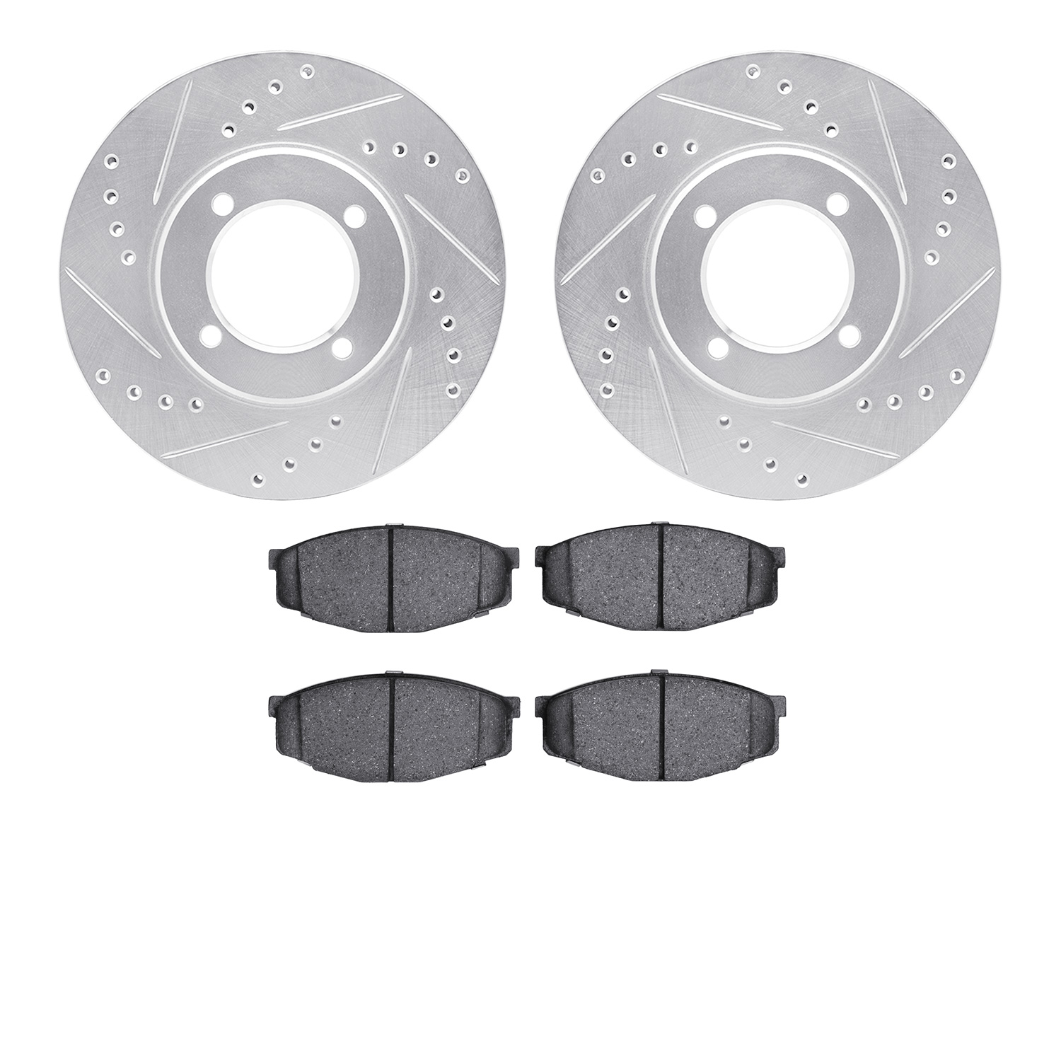 7302-76025 Drilled/Slotted Brake Rotor with 3000-Series Ceramic Brake Pads Kit [Silver], 1984-1987 Lexus/Toyota/Scion, Position:
