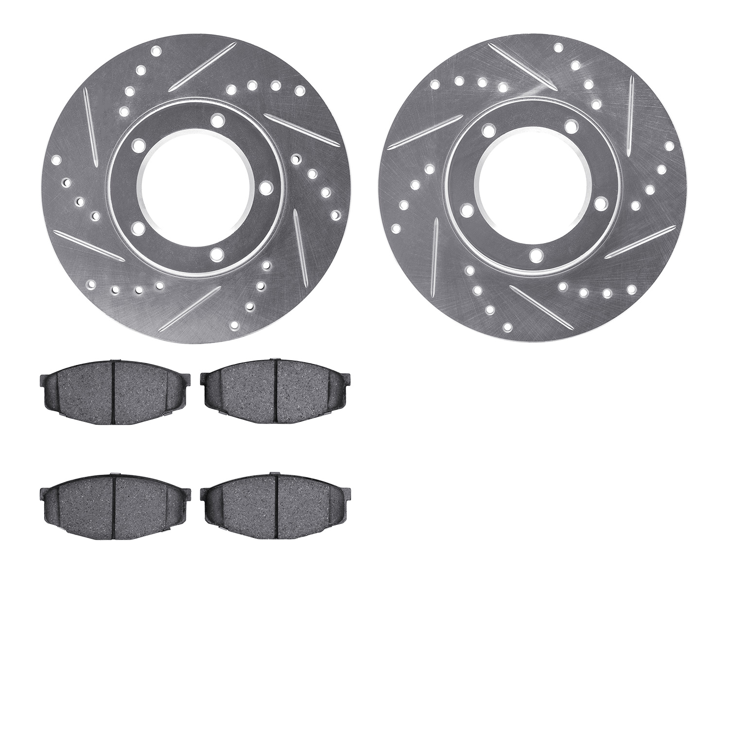 7302-76027 Drilled/Slotted Brake Rotor with 3000-Series Ceramic Brake Pads Kit [Silver], 1984-1995 Lexus/Toyota/Scion, Position:
