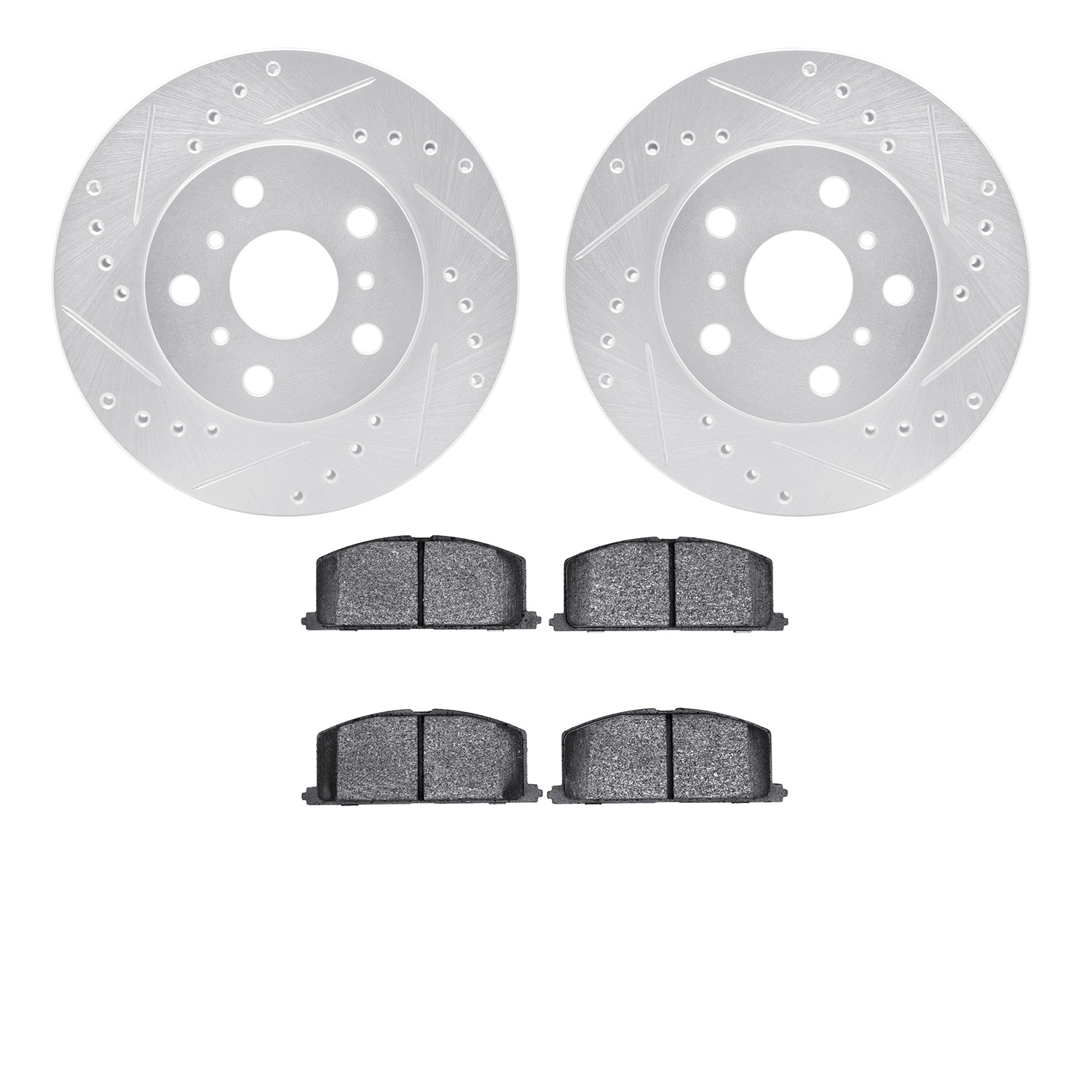 7302-76029 Drilled/Slotted Brake Rotor with 3000-Series Ceramic Brake Pads Kit [Silver], 1983-1986 Lexus/Toyota/Scion, Position: