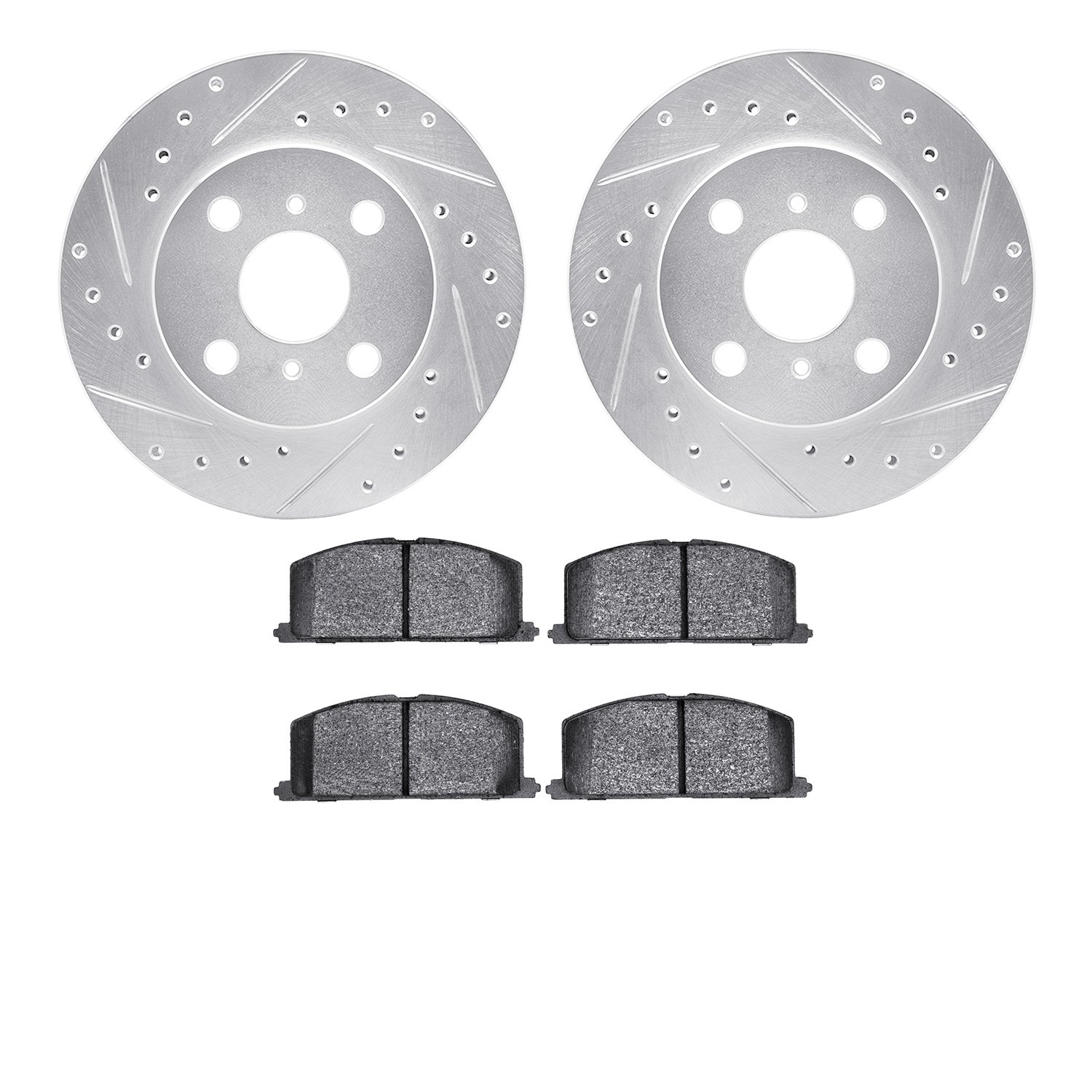 7302-76033 Drilled/Slotted Brake Rotor with 3000-Series Ceramic Brake Pads Kit [Silver], 1986-1989 Lexus/Toyota/Scion, Position: