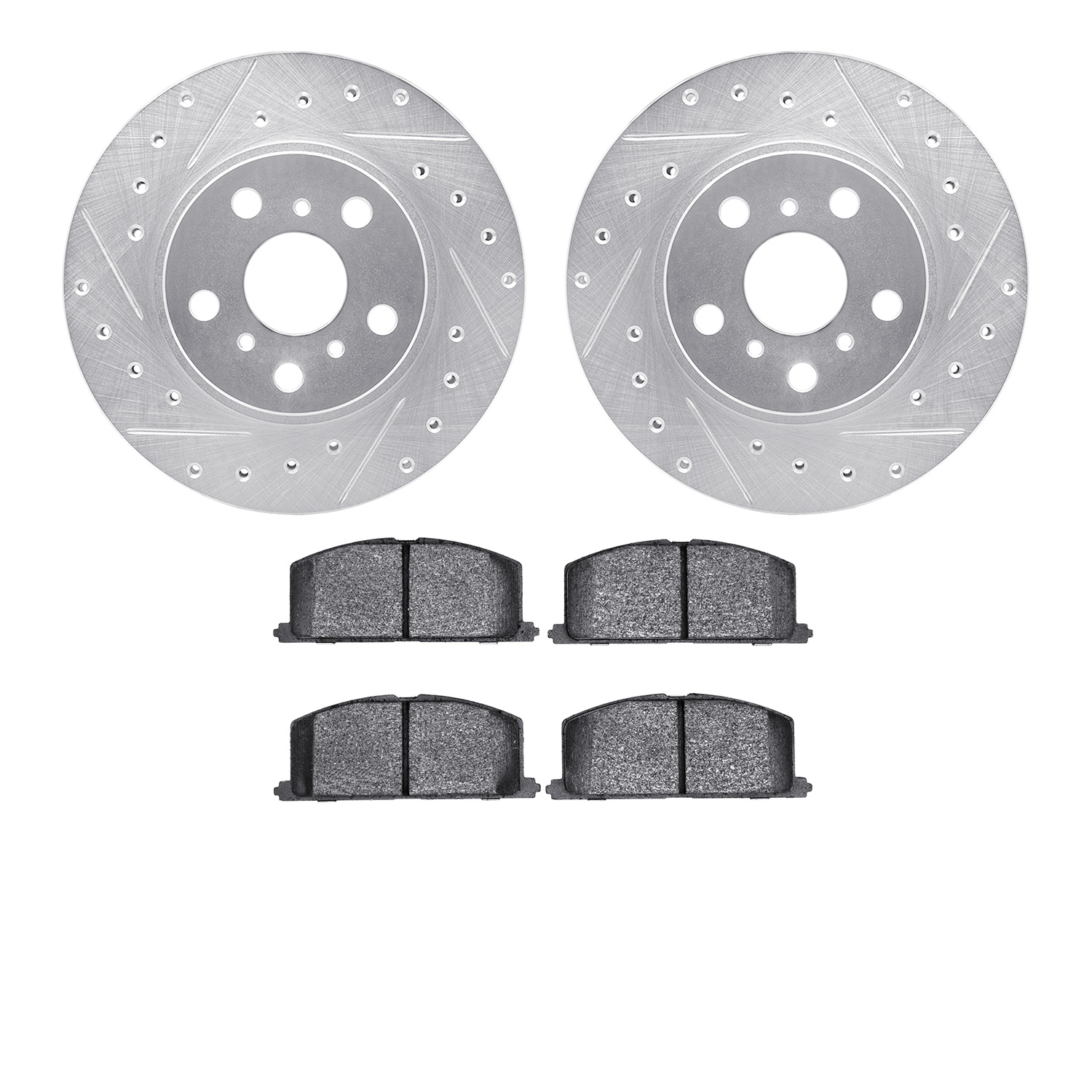 7302-76034 Drilled/Slotted Brake Rotor with 3000-Series Ceramic Brake Pads Kit [Silver], 1986-1989 Lexus/Toyota/Scion, Position: