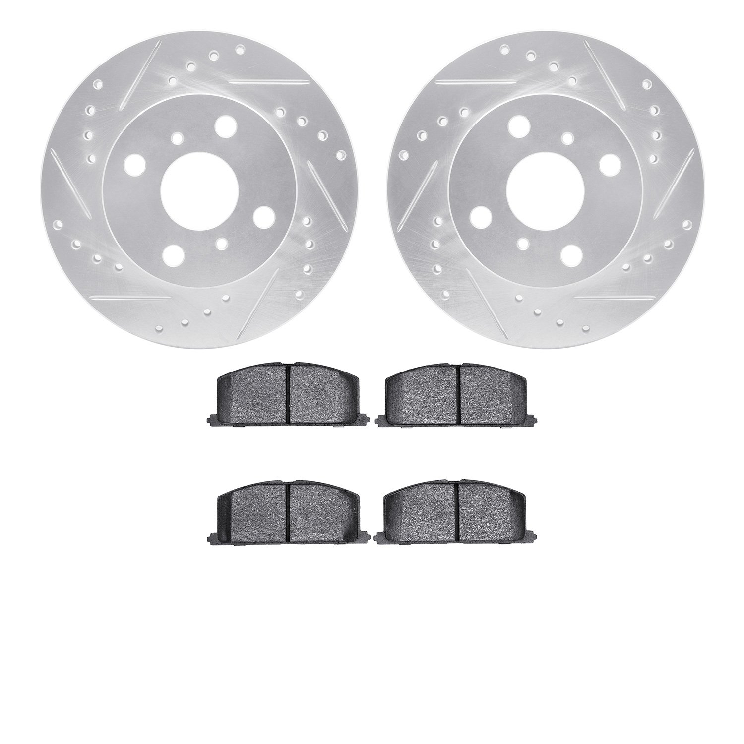7302-76039 Drilled/Slotted Brake Rotor with 3000-Series Ceramic Brake Pads Kit [Silver], 1991-1999 Lexus/Toyota/Scion, Position: