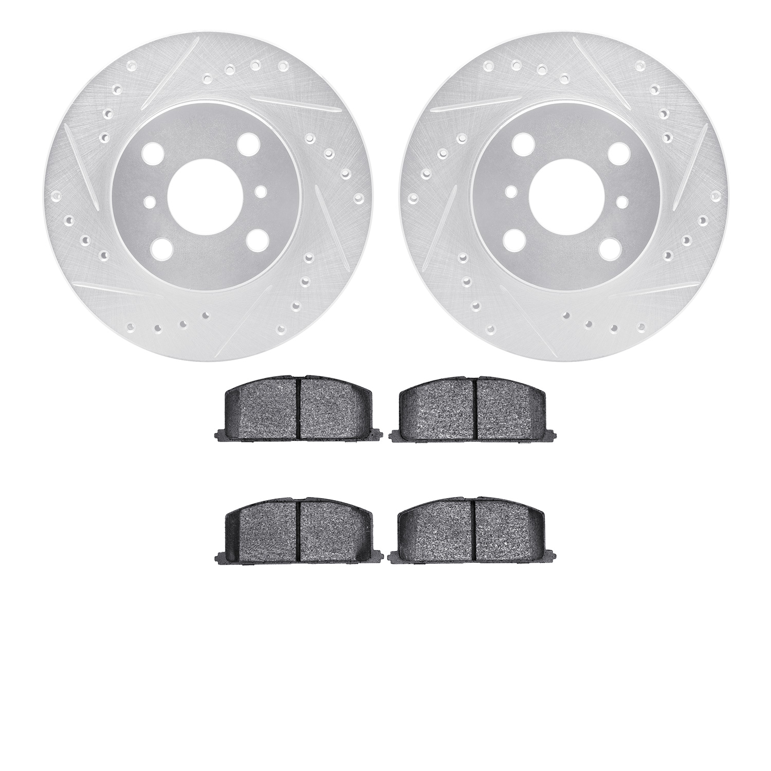 7302-76040 Drilled/Slotted Brake Rotor with 3000-Series Ceramic Brake Pads Kit [Silver], 1992-1995 Lexus/Toyota/Scion, Position: