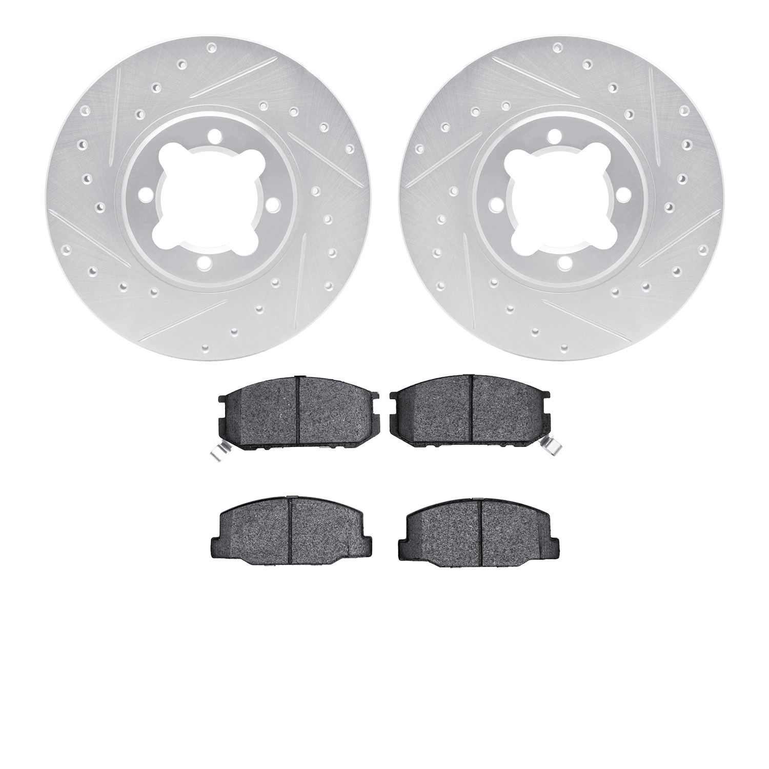 7302-76041 Drilled/Slotted Brake Rotor with 3000-Series Ceramic Brake Pads Kit [Silver], 1982-1985 Lexus/Toyota/Scion, Position: