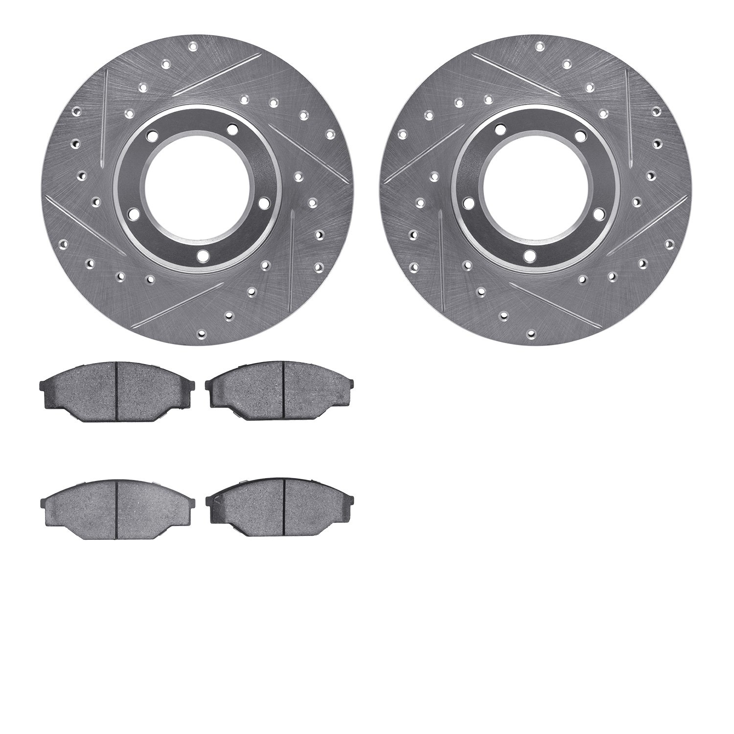 7302-76045 Drilled/Slotted Brake Rotor with 3000-Series Ceramic Brake Pads Kit [Silver], 1985-1992 Lexus/Toyota/Scion, Position: