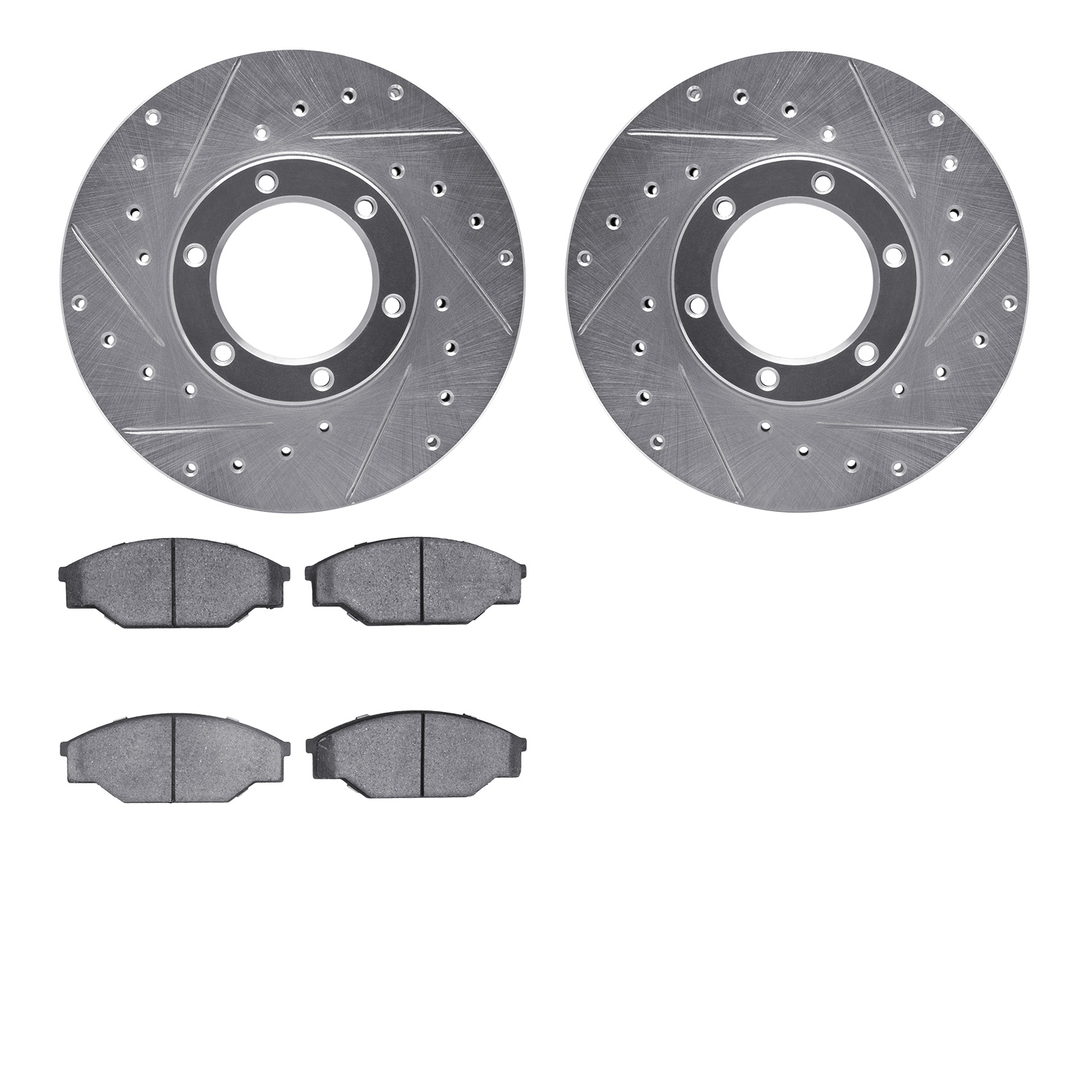 7302-76046 Drilled/Slotted Brake Rotor with 3000-Series Ceramic Brake Pads Kit [Silver], 1987-1988 Lexus/Toyota/Scion, Position: