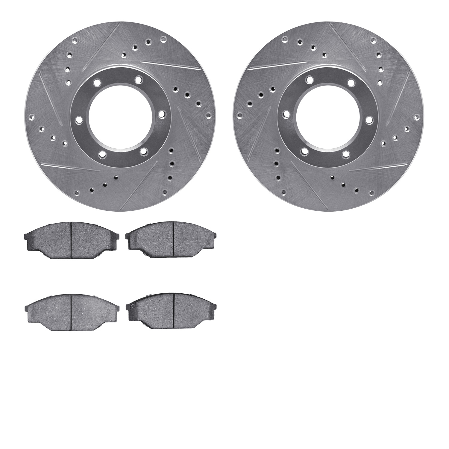 7302-76047 Drilled/Slotted Brake Rotor with 3000-Series Ceramic Brake Pads Kit [Silver], 1989-1993 Lexus/Toyota/Scion, Position: