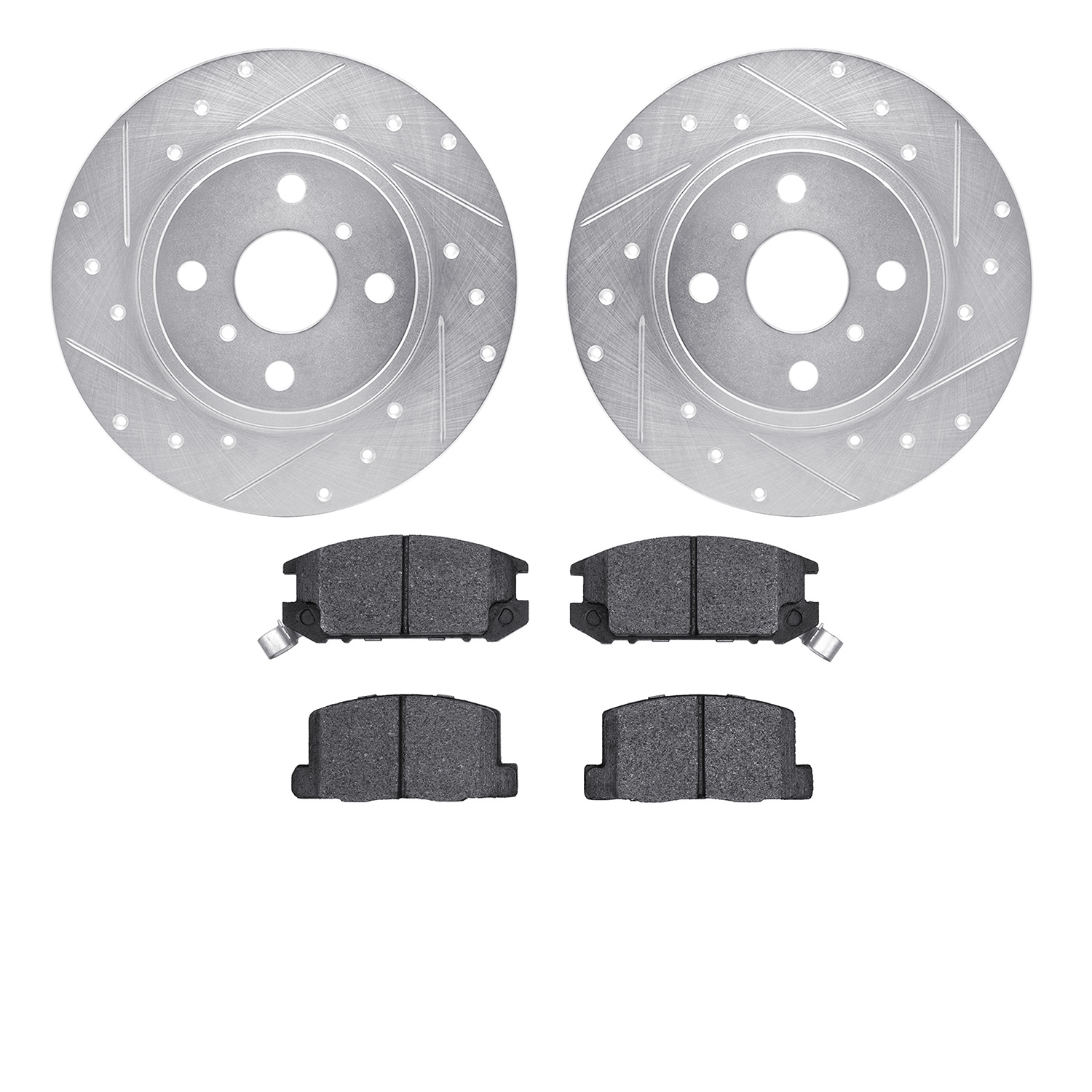 7302-76050 Drilled/Slotted Brake Rotor with 3000-Series Ceramic Brake Pads Kit [Silver], 1987-1989 Lexus/Toyota/Scion, Position:
