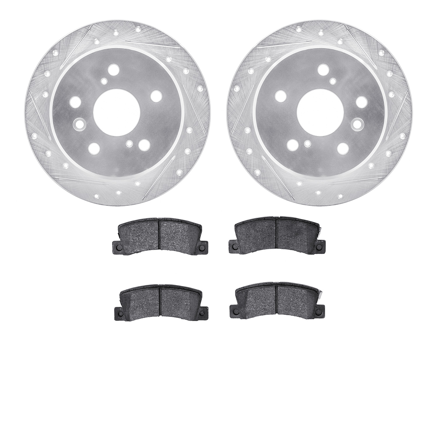 7302-76056 Drilled/Slotted Brake Rotor with 3000-Series Ceramic Brake Pads Kit [Silver], 1992-1999 Lexus/Toyota/Scion, Position: