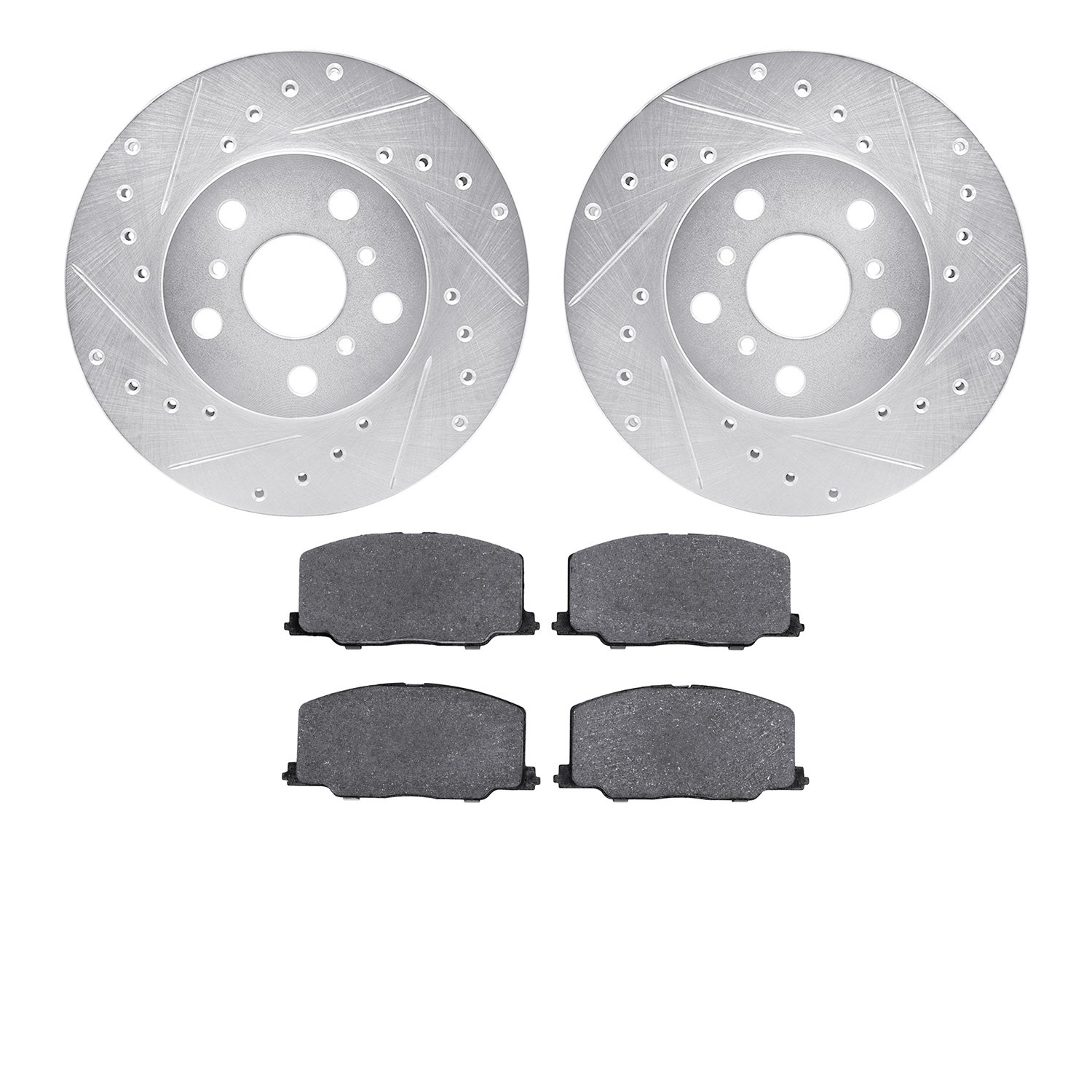 7302-76065 Drilled/Slotted Brake Rotor with 3000-Series Ceramic Brake Pads Kit [Silver], 1987-1991 Lexus/Toyota/Scion, Position: