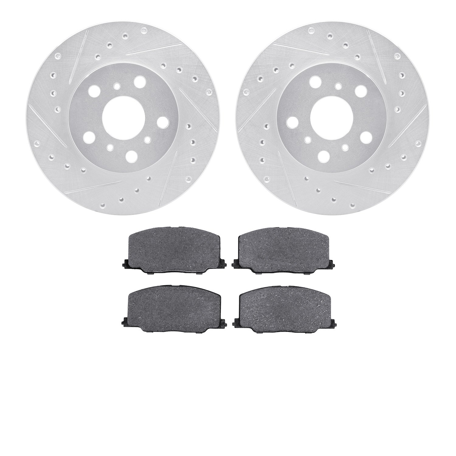 7302-76066 Drilled/Slotted Brake Rotor with 3000-Series Ceramic Brake Pads Kit [Silver], 1988-1993 Lexus/Toyota/Scion, Position: