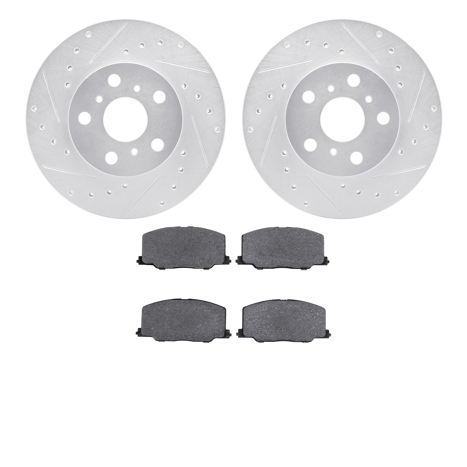 7302-76068 Drilled/Slotted Brake Rotor with 3000-Series Ceramic Brake Pads Kit [Silver], 1990-1991 Lexus/Toyota/Scion, Position: