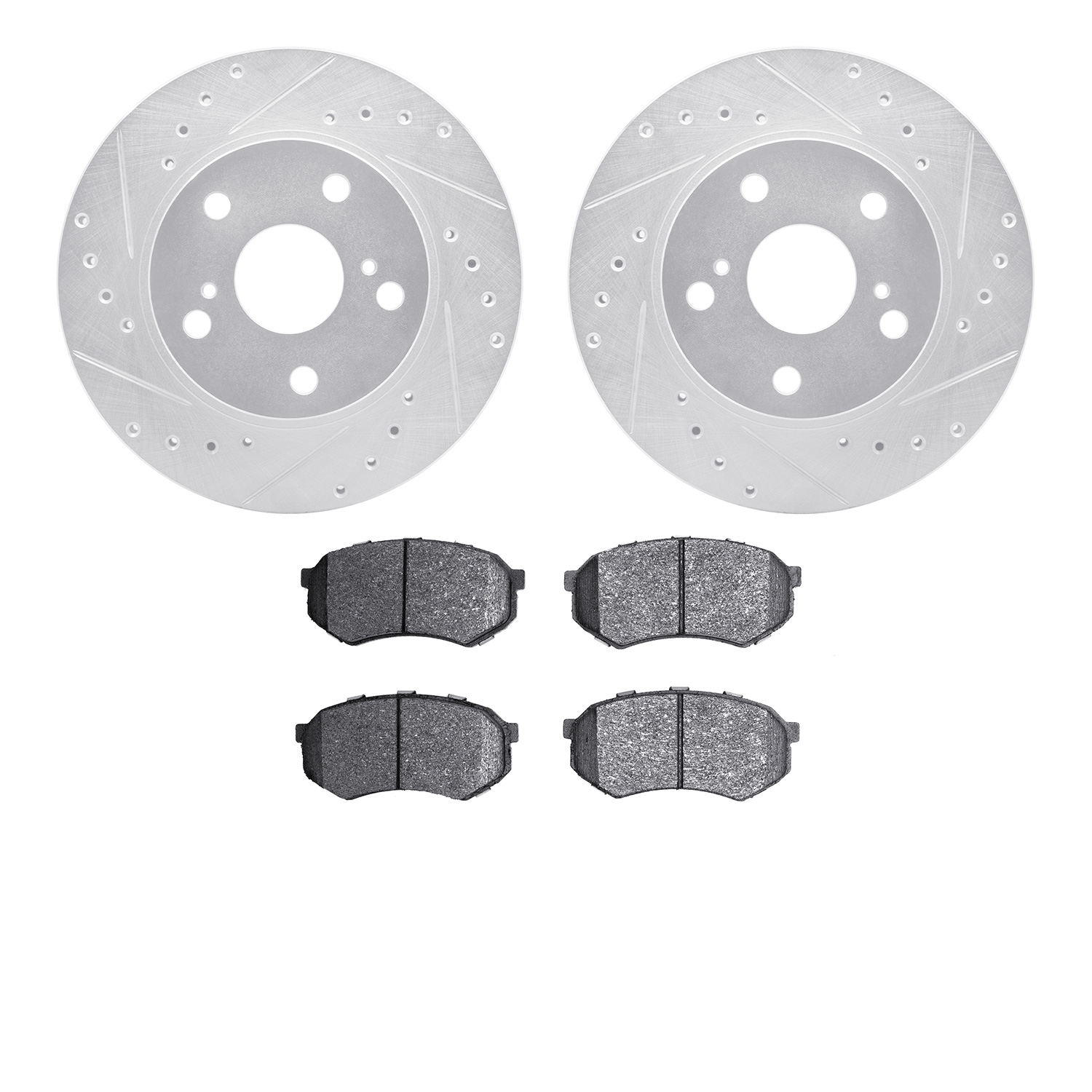 7302-76071 Drilled/Slotted Brake Rotor with 3000-Series Ceramic Brake Pads Kit [Silver], 1989-1992 Lexus/Toyota/Scion, Position: