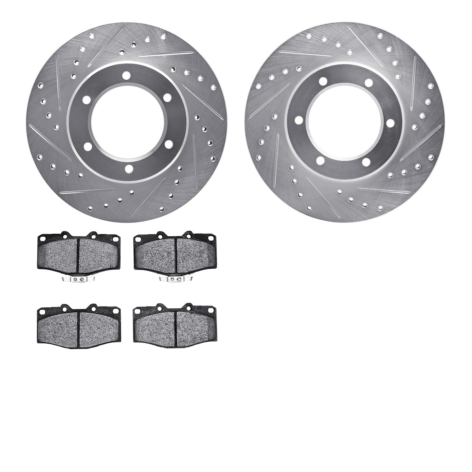 7302-76073 Drilled/Slotted Brake Rotor with 3000-Series Ceramic Brake Pads Kit [Silver], 1988-1995 Lexus/Toyota/Scion, Position: