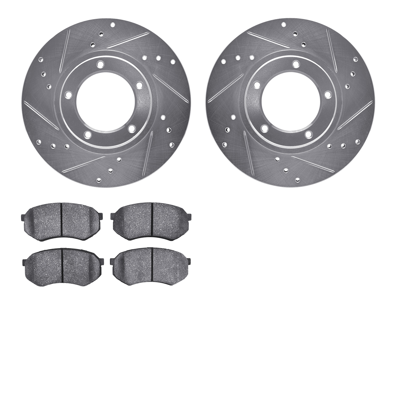 7302-76074 Drilled/Slotted Brake Rotor with 3000-Series Ceramic Brake Pads Kit [Silver], 1995-2004 Lexus/Toyota/Scion, Position: