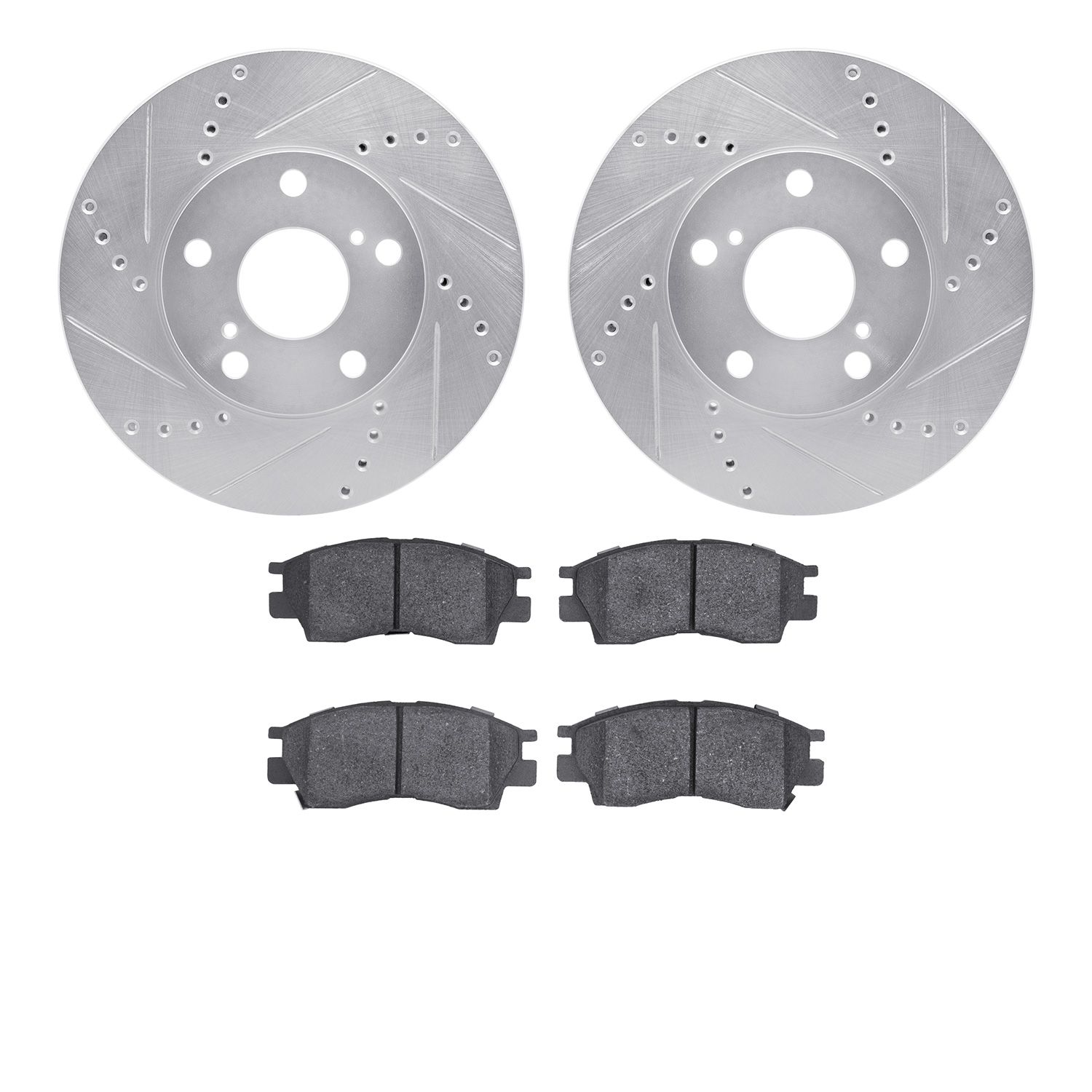 7302-76079 Drilled/Slotted Brake Rotor with 3000-Series Ceramic Brake Pads Kit [Silver], 1992-2003 Lexus/Toyota/Scion, Position: