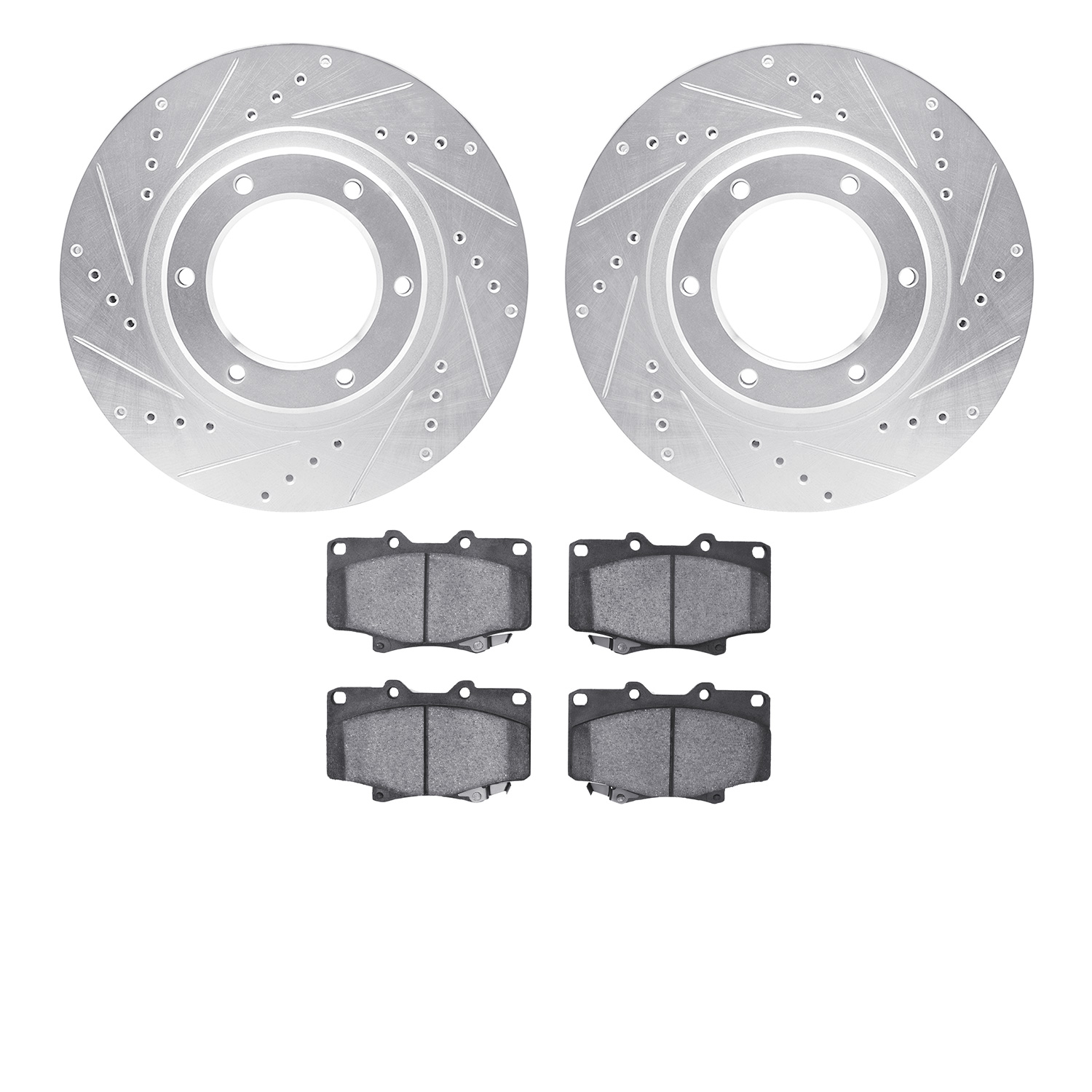 7302-76087 Drilled/Slotted Brake Rotor with 3000-Series Ceramic Brake Pads Kit [Silver], 1993-1997 Lexus/Toyota/Scion, Position: