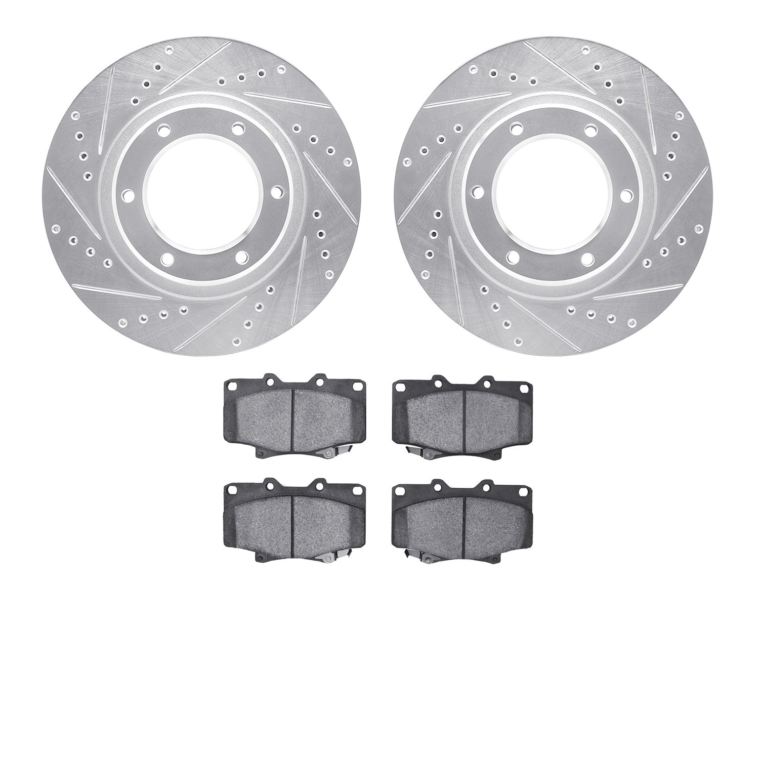 7302-76088 Drilled/Slotted Brake Rotor with 3000-Series Ceramic Brake Pads Kit [Silver], 1990-1992 Lexus/Toyota/Scion, Position: