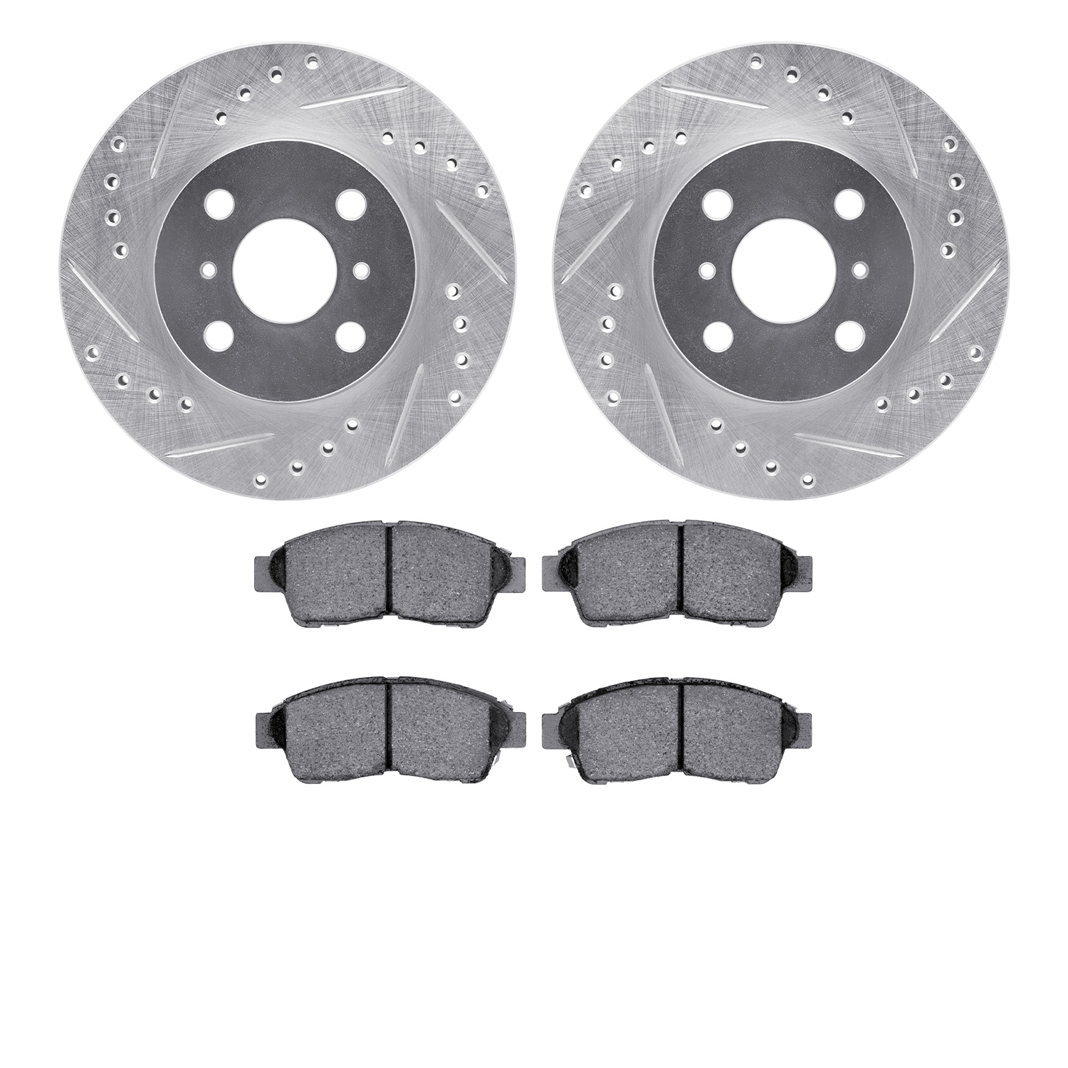 7302-76091 Drilled/Slotted Brake Rotor with 3000-Series Ceramic Brake Pads Kit [Silver], 1993-1997 Multiple Makes/Models, Positi