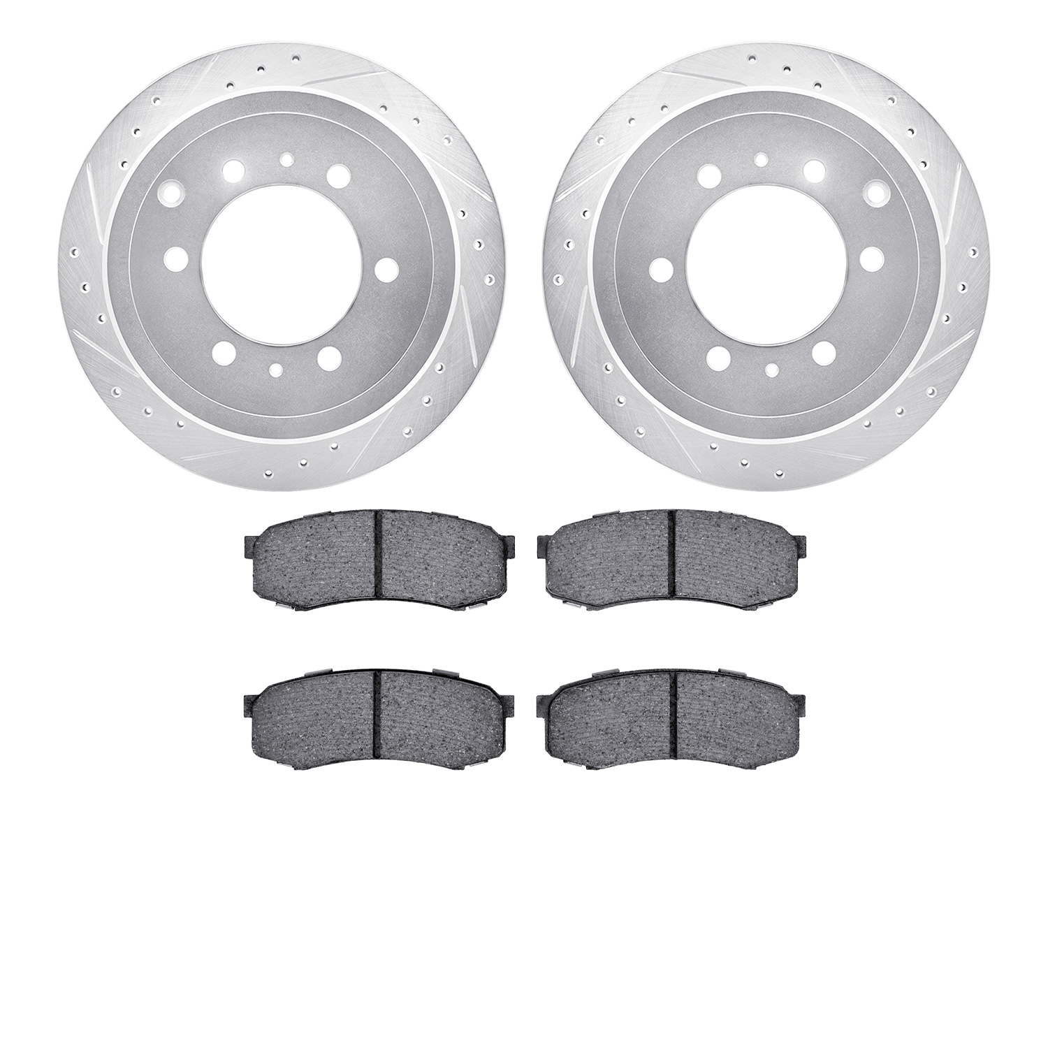 7302-76098 Drilled/Slotted Brake Rotor with 3000-Series Ceramic Brake Pads Kit [Silver], 1993-1997 Lexus/Toyota/Scion, Position: