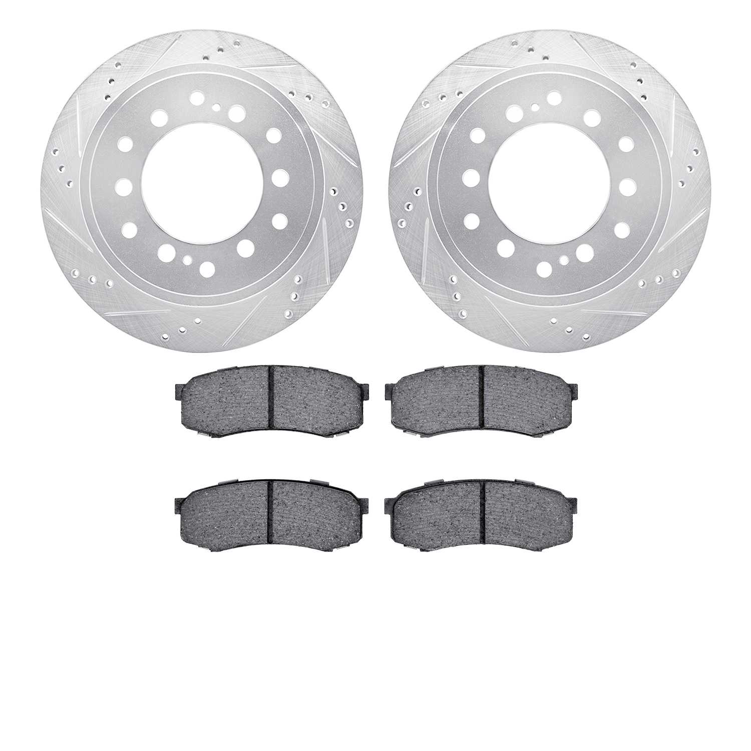 7302-76100 Drilled/Slotted Brake Rotor with 3000-Series Ceramic Brake Pads Kit [Silver], Fits Select Lexus/Toyota/Scion, Positio
