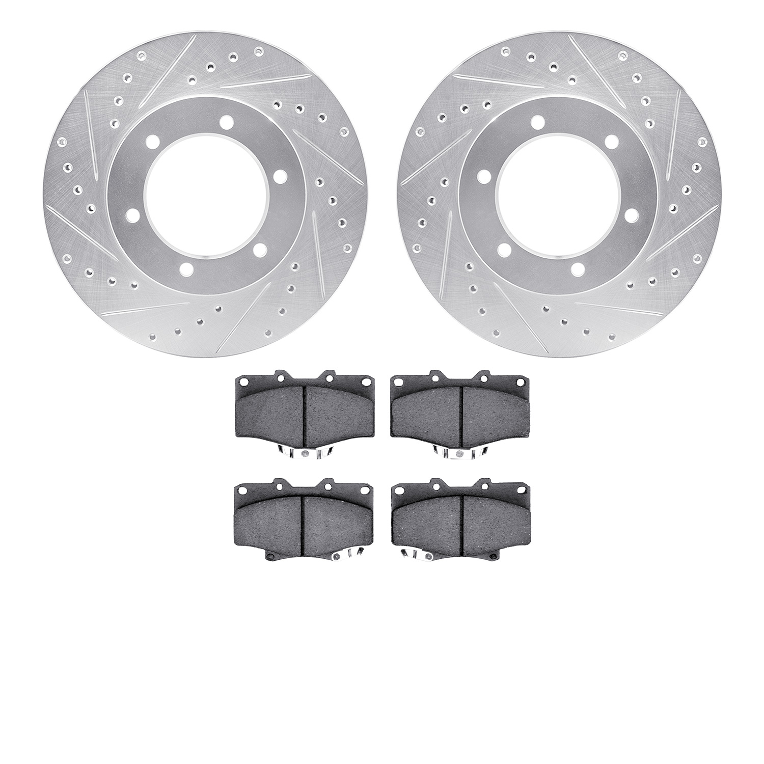 7302-76101 Drilled/Slotted Brake Rotor with 3000-Series Ceramic Brake Pads Kit [Silver], 1991-1998 Lexus/Toyota/Scion, Position: