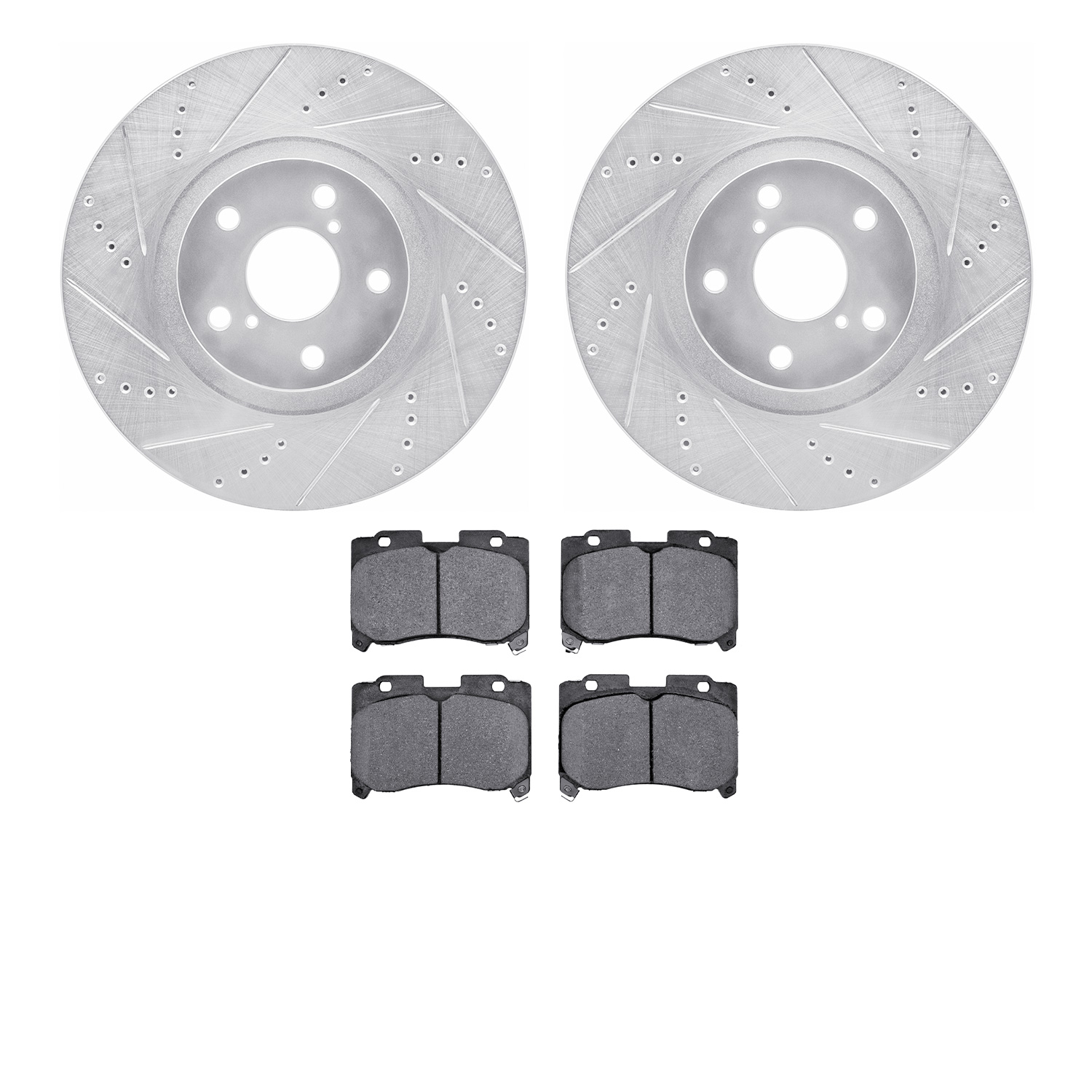 7302-76107 Drilled/Slotted Brake Rotor with 3000-Series Ceramic Brake Pads Kit [Silver], 1993-1998 Lexus/Toyota/Scion, Position: