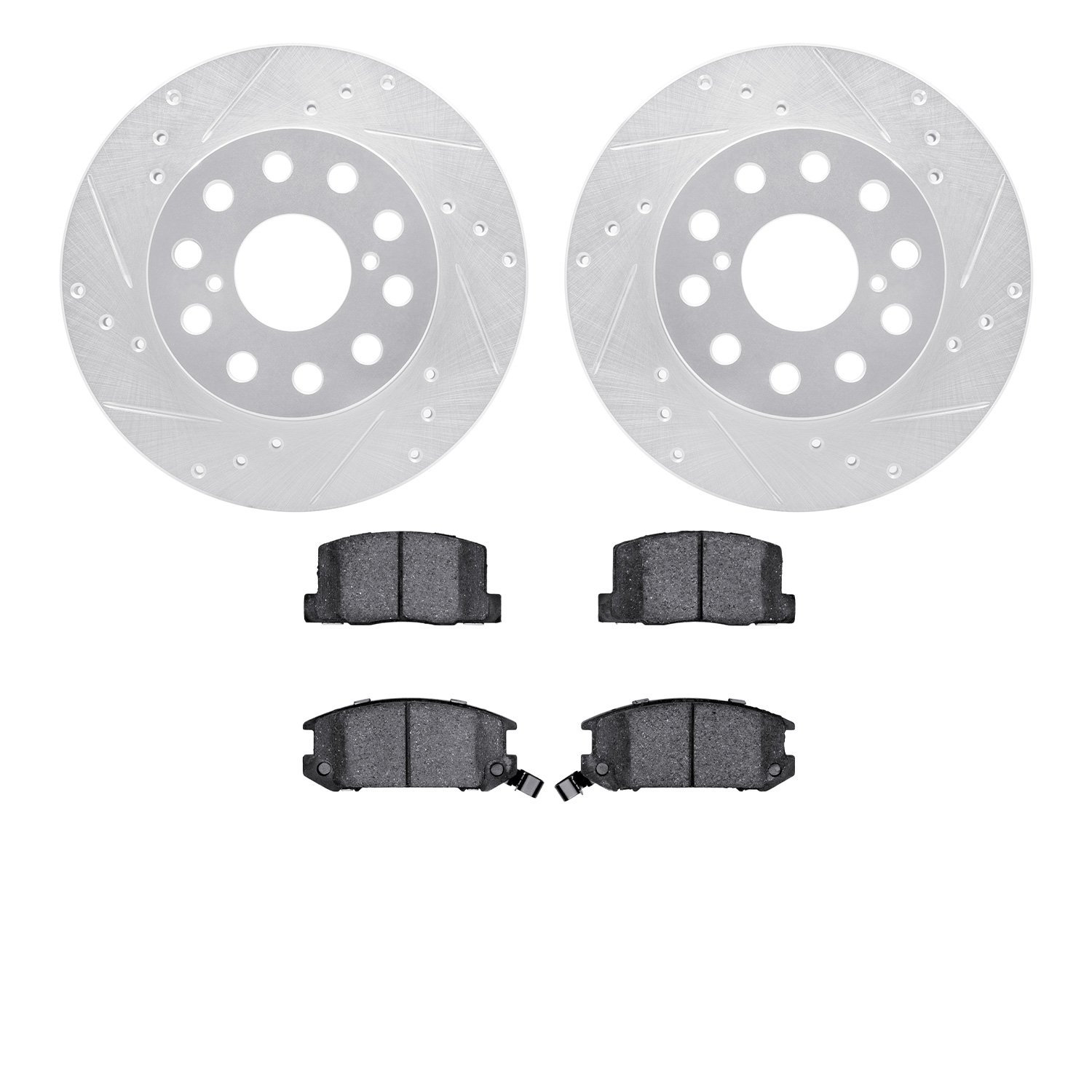 7302-76108 Drilled/Slotted Brake Rotor with 3000-Series Ceramic Brake Pads Kit [Silver], 1991-1995 Lexus/Toyota/Scion, Position: