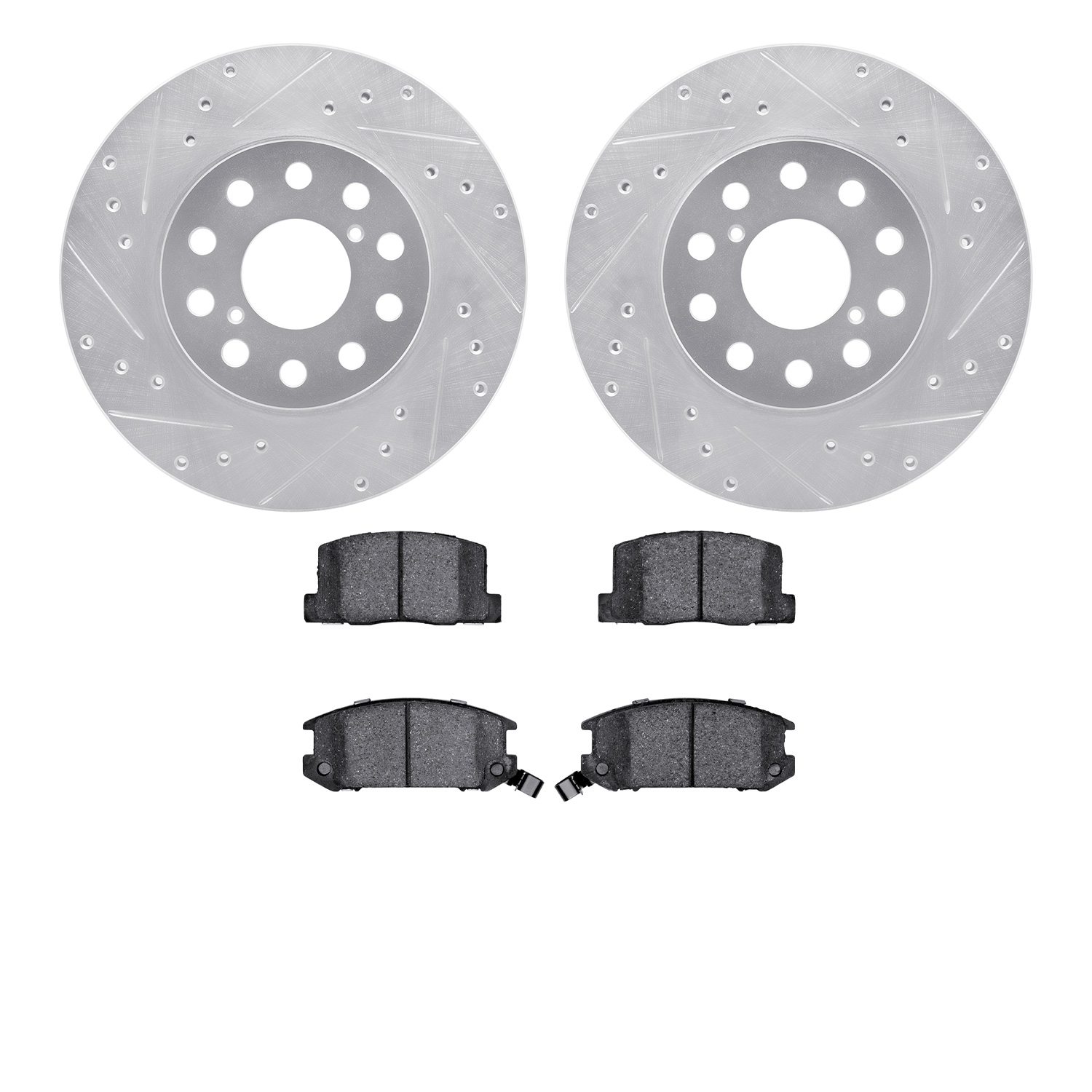 7302-76109 Drilled/Slotted Brake Rotor with 3000-Series Ceramic Brake Pads Kit [Silver], 1992-1995 Lexus/Toyota/Scion, Position: