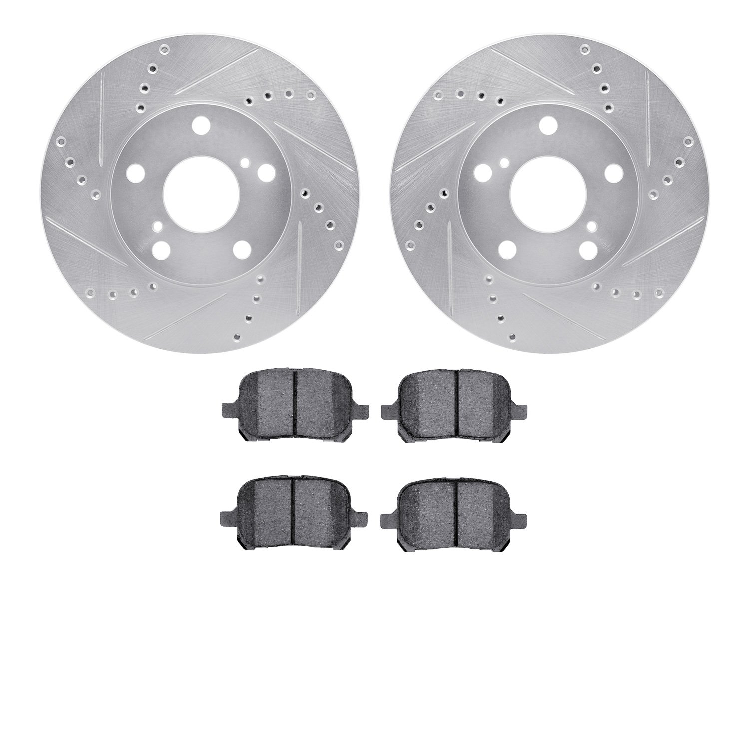 7302-76112 Drilled/Slotted Brake Rotor with 3000-Series Ceramic Brake Pads Kit [Silver], 1997-2004 Lexus/Toyota/Scion, Position: