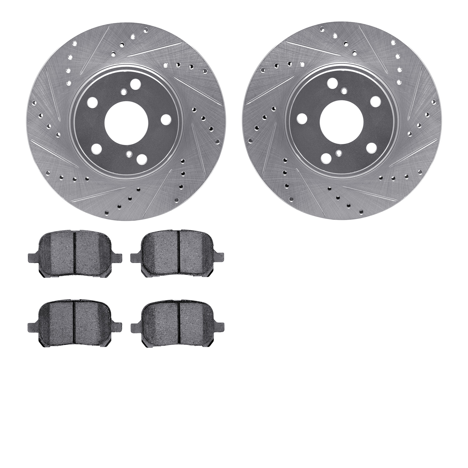 7302-76113 Drilled/Slotted Brake Rotor with 3000-Series Ceramic Brake Pads Kit [Silver], 1999-2001 Lexus/Toyota/Scion, Position: