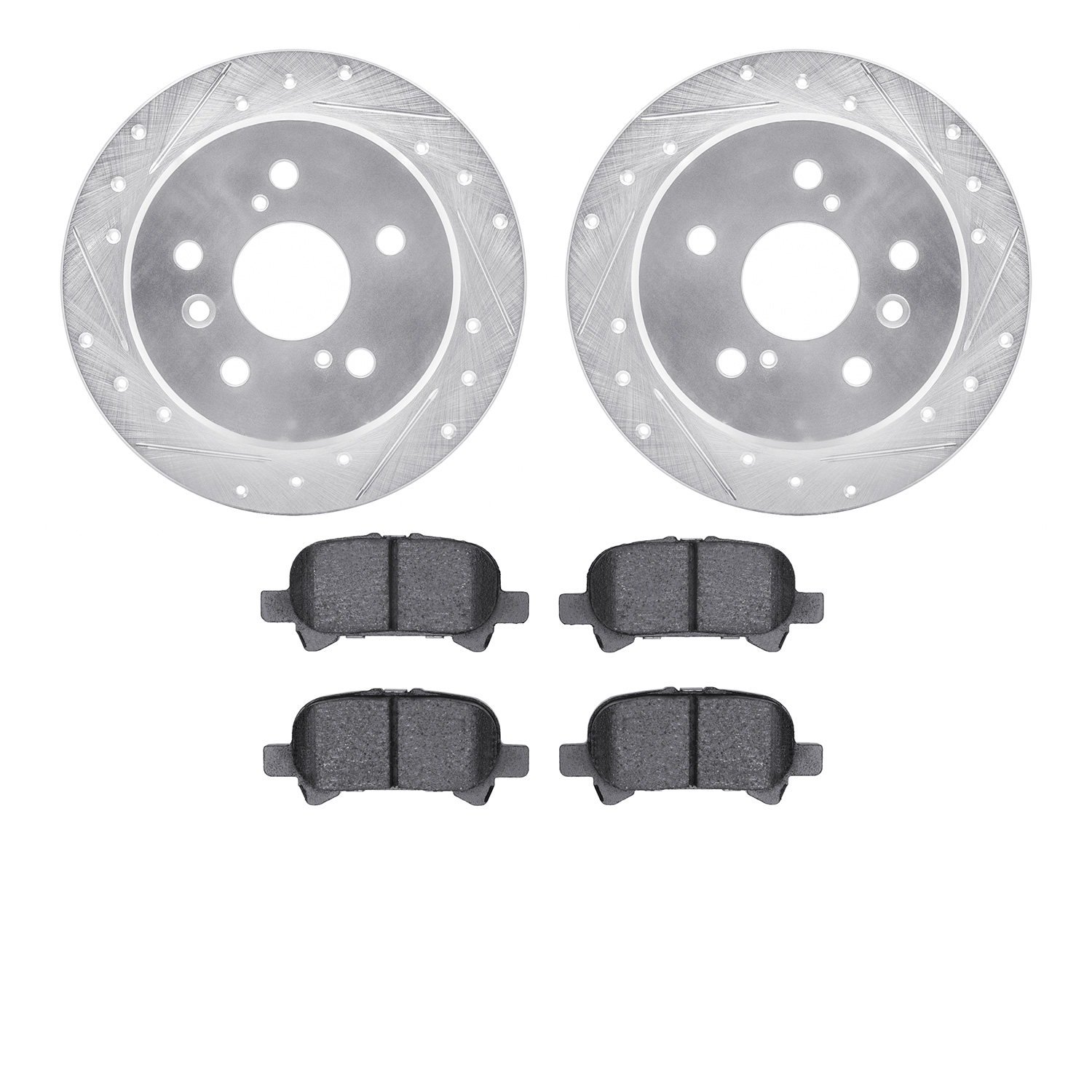 7302-76124 Drilled/Slotted Brake Rotor with 3000-Series Ceramic Brake Pads Kit [Silver], 2000-2003 Lexus/Toyota/Scion, Position:
