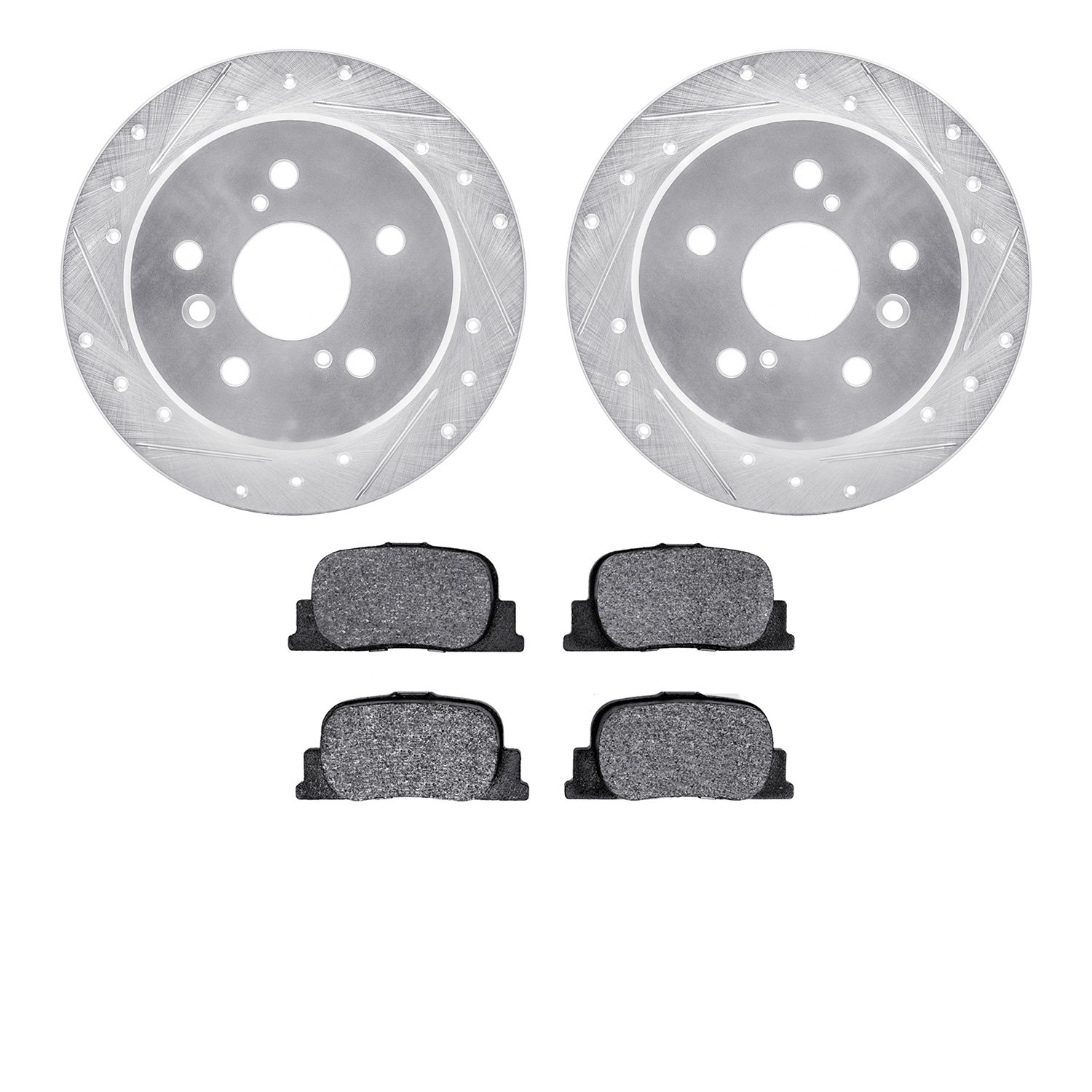 7302-76128 Drilled/Slotted Brake Rotor with 3000-Series Ceramic Brake Pads Kit [Silver], 2000-2001 Lexus/Toyota/Scion, Position: