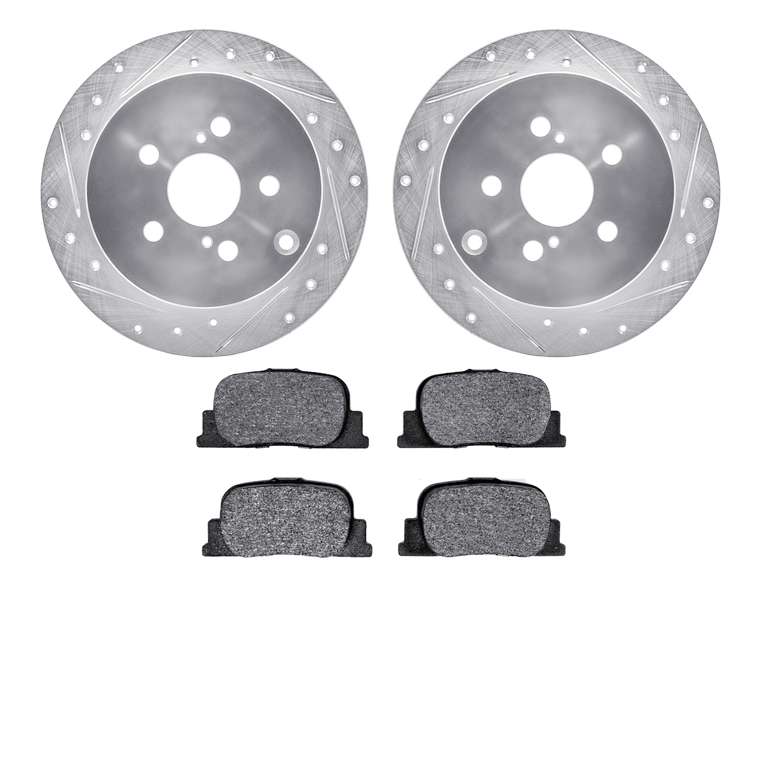 7302-76129 Drilled/Slotted Brake Rotor with 3000-Series Ceramic Brake Pads Kit [Silver], 2005-2010 Lexus/Toyota/Scion, Position: