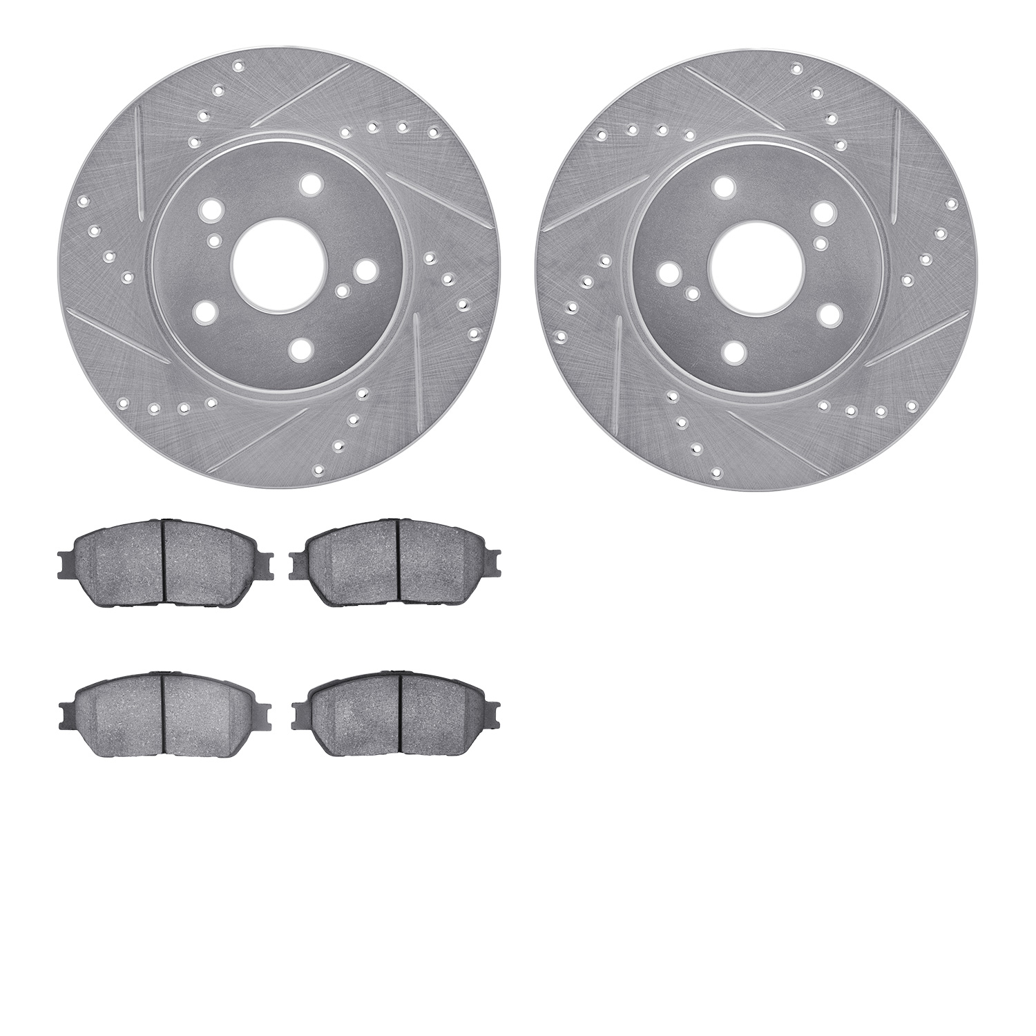 7302-76136 Drilled/Slotted Brake Rotor with 3000-Series Ceramic Brake Pads Kit [Silver], 2002-2006 Lexus/Toyota/Scion, Position: