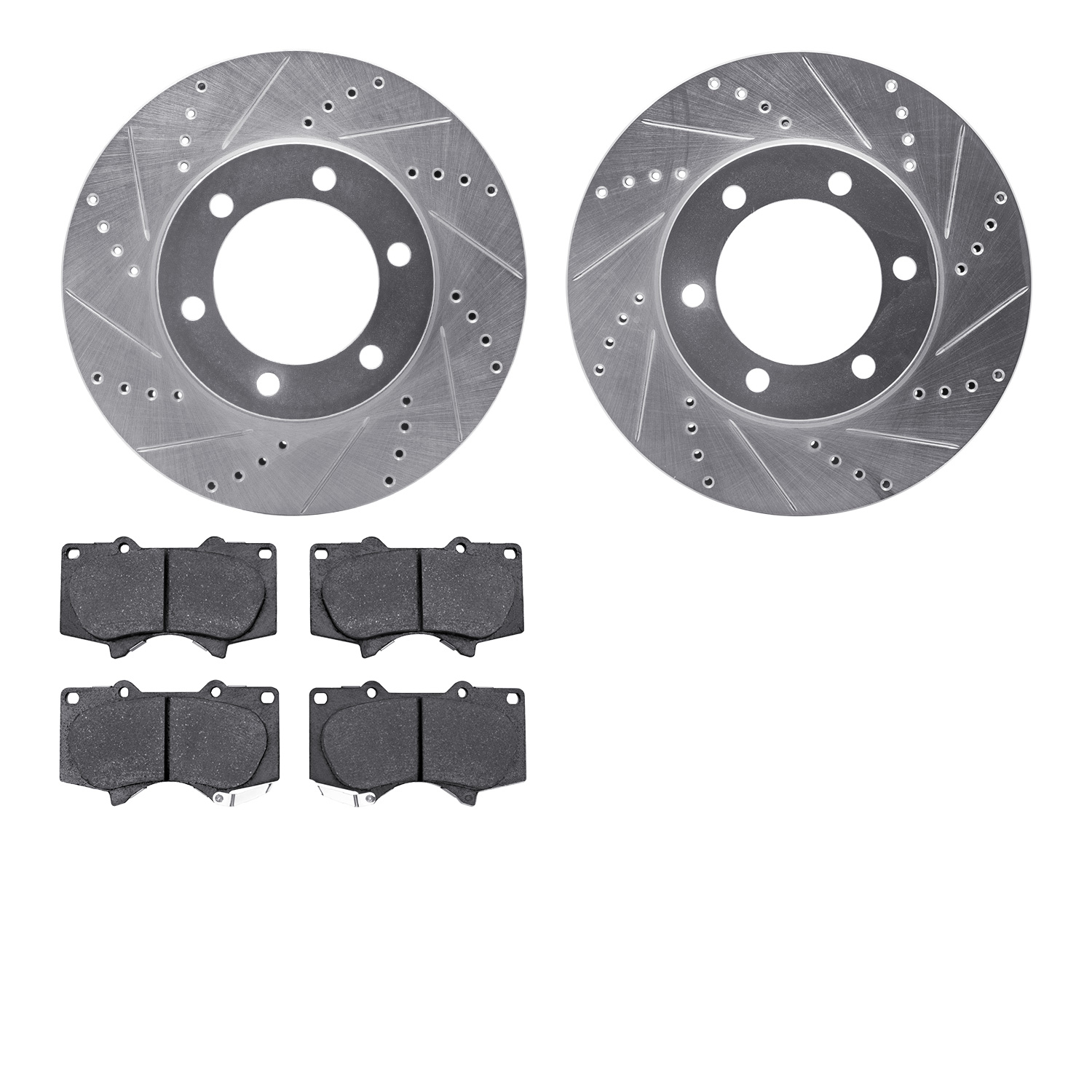 7302-76145 Drilled/Slotted Brake Rotor with 3000-Series Ceramic Brake Pads Kit [Silver], 2000-2007 Lexus/Toyota/Scion, Position: