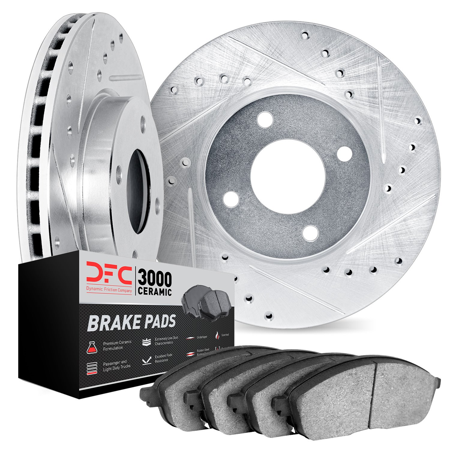 7302-92012 Drilled/Slotted Brake Rotor with 3000-Series Ceramic Brake Pads Kit [Silver], 2002-2010 Multiple Makes/Models, Positi