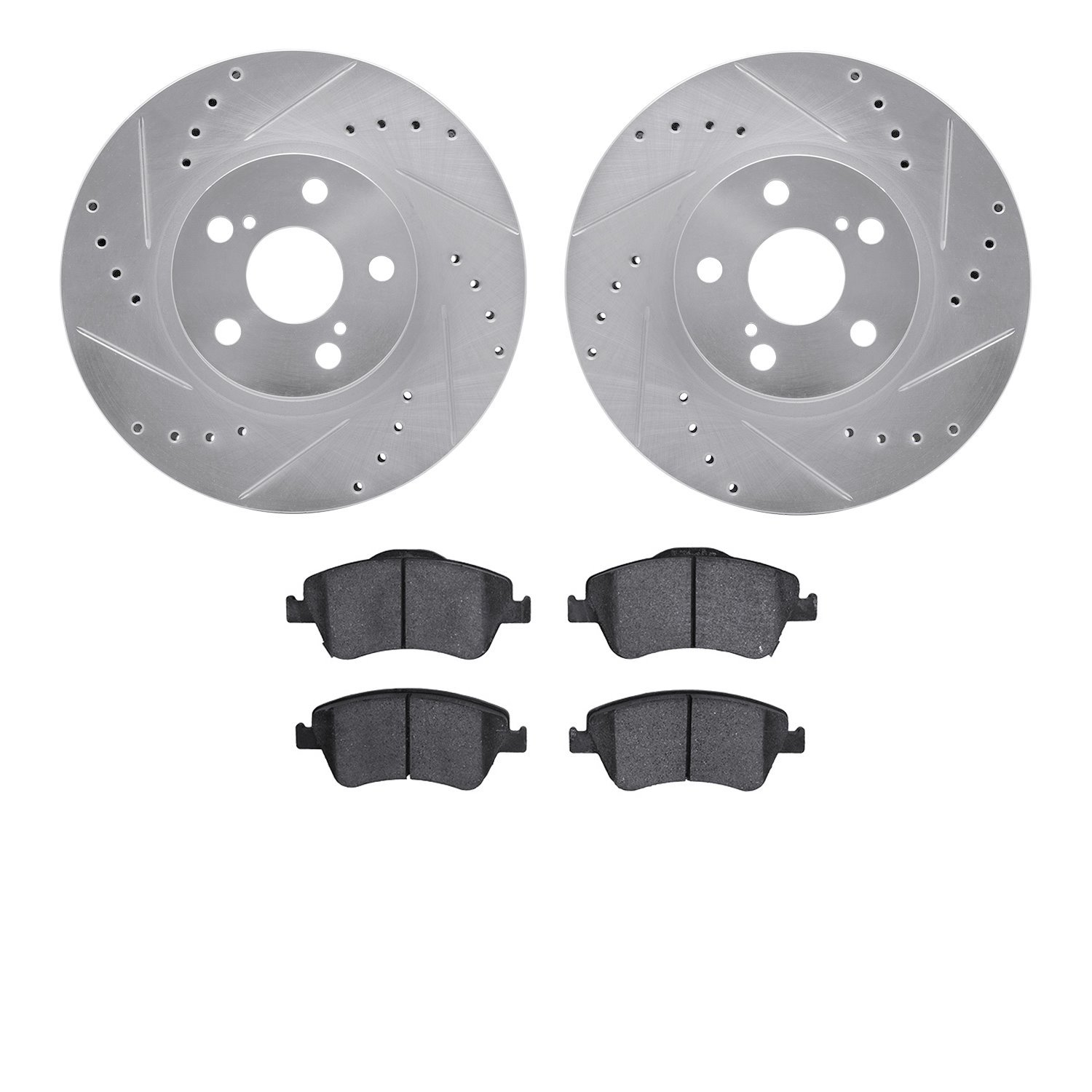 7302-92040 Drilled/Slotted Brake Rotor with 3000-Series Ceramic Brake Pads Kit [Silver], 2009-2015 Lexus/Toyota/Scion, Position: