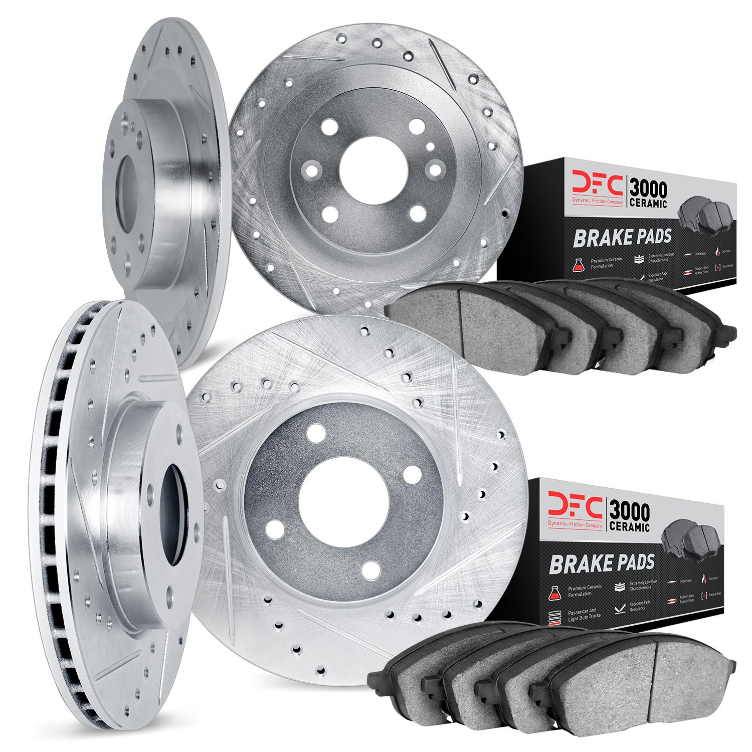 7304-01006 Drilled/Slotted Brake Rotor with 3000-Series Ceramic Brake Pads Kit [Silver], 2004-2009 Multiple Makes/Models, Positi