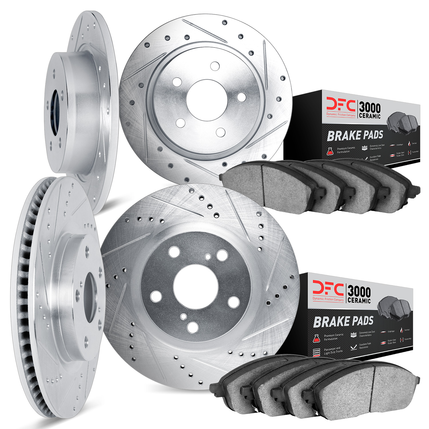 7304-03008 Drilled/Slotted Brake Rotor with 3000-Series Ceramic Brake Pads Kit [Silver], 2001-2006 Kia/Hyundai/Genesis, Position