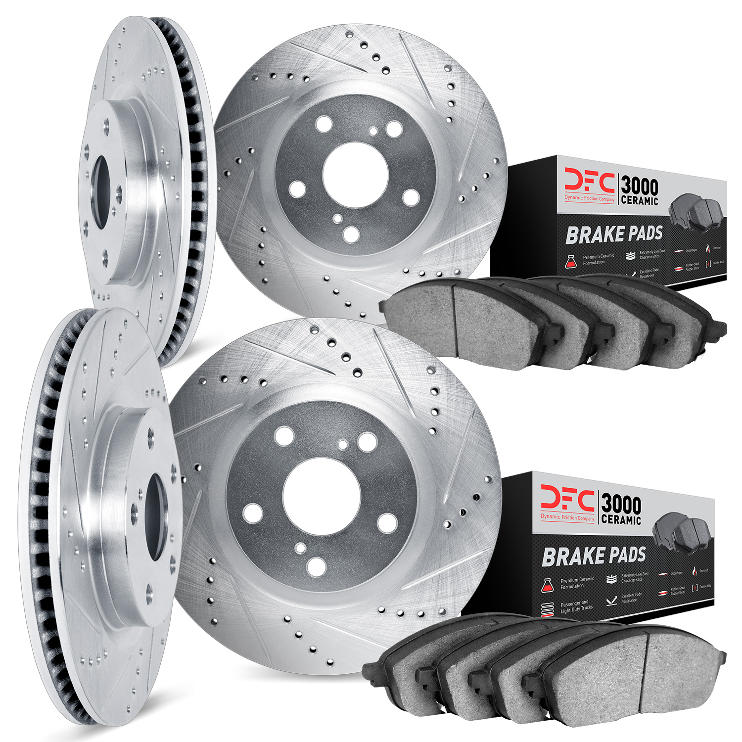 7304-13030 Drilled/Slotted Brake Rotor with 3000-Series Ceramic Brake Pads Kit [Silver], 2017-2020 Multiple Makes/Models, Positi