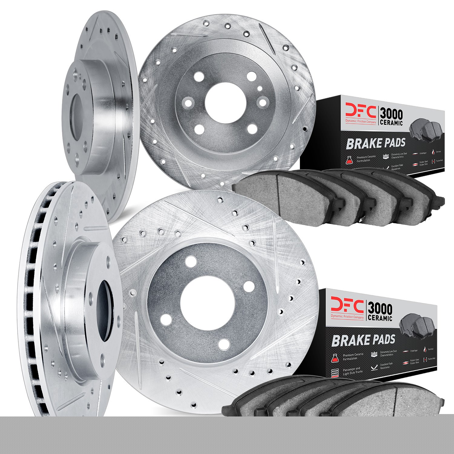 7304-31018 Drilled/Slotted Brake Rotor with 3000-Series Ceramic Brake Pads Kit [Silver], 1984-1991 BMW, Position: Front and Rear