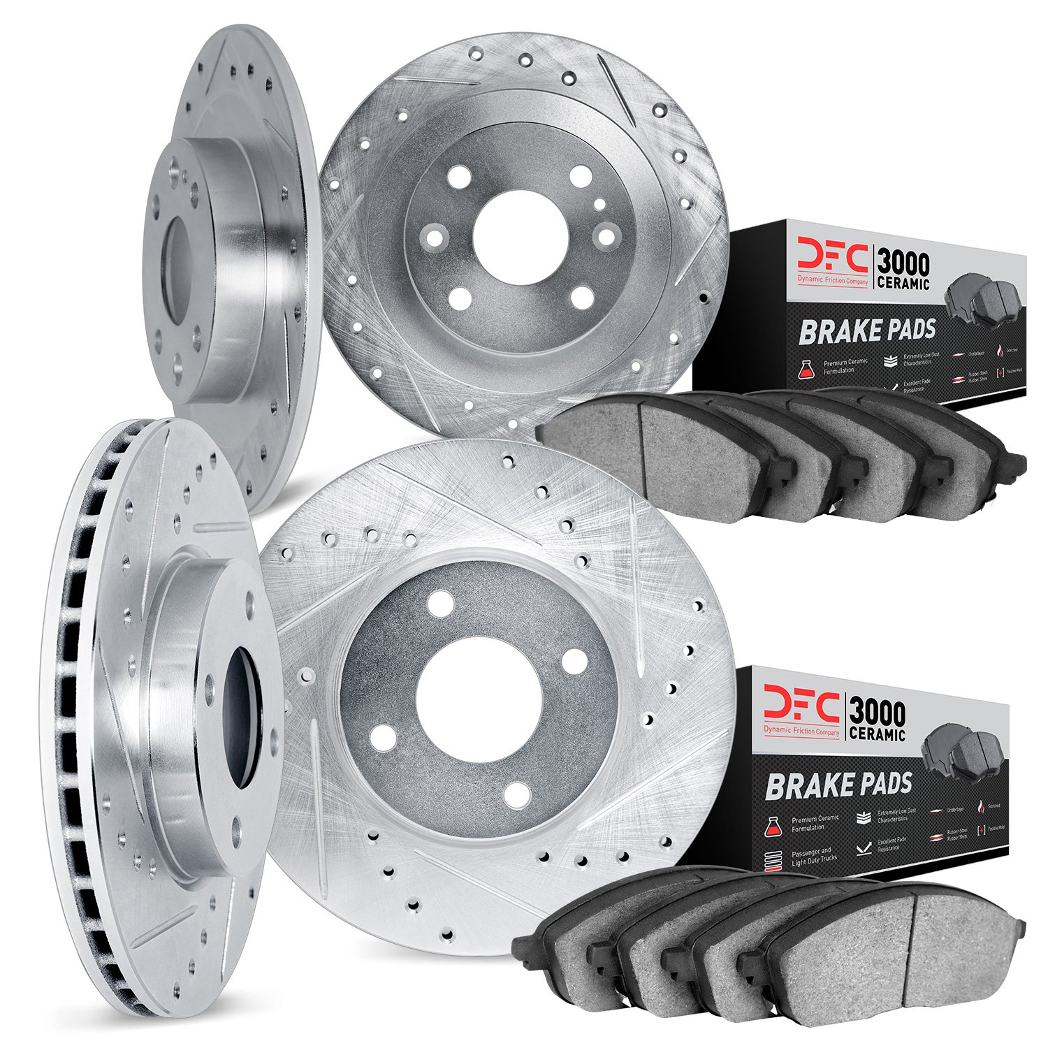7304-31019 Drilled/Slotted Brake Rotor with 3000-Series Ceramic Brake Pads Kit [Silver], 1988-1990 BMW, Position: Front and Rear