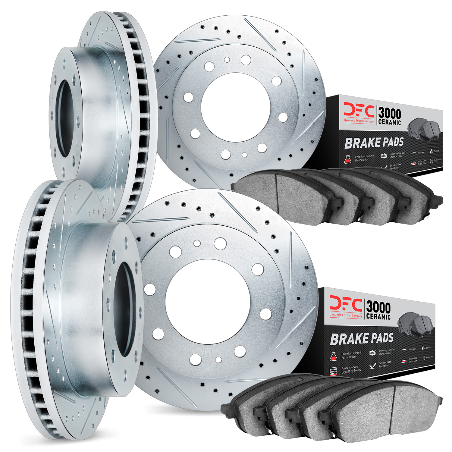 7304-40021 Drilled/Slotted Brake Rotor with 3000-Series Ceramic Brake Pads Kit [Silver], 2000-2002 Mopar, Position: Front and Re